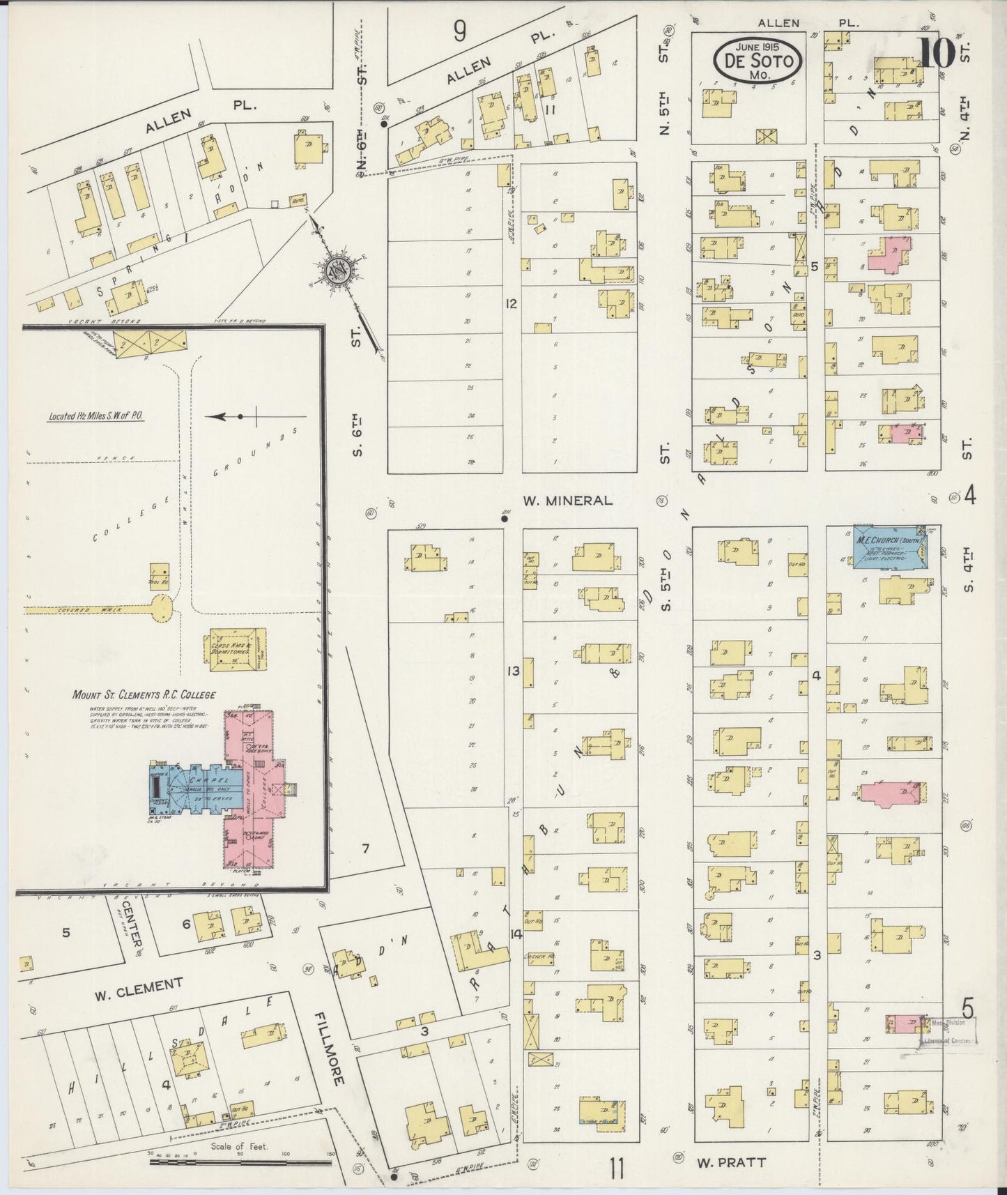 Sanborn Fire Insurance Map from De Soto, Jefferson County, Missouri (1915), Sheet #0010 - Historic Sanborn Fire Insurance Map Print, vintage old map wall art, antique decor, genealogy gift, Missouri Missouri map
