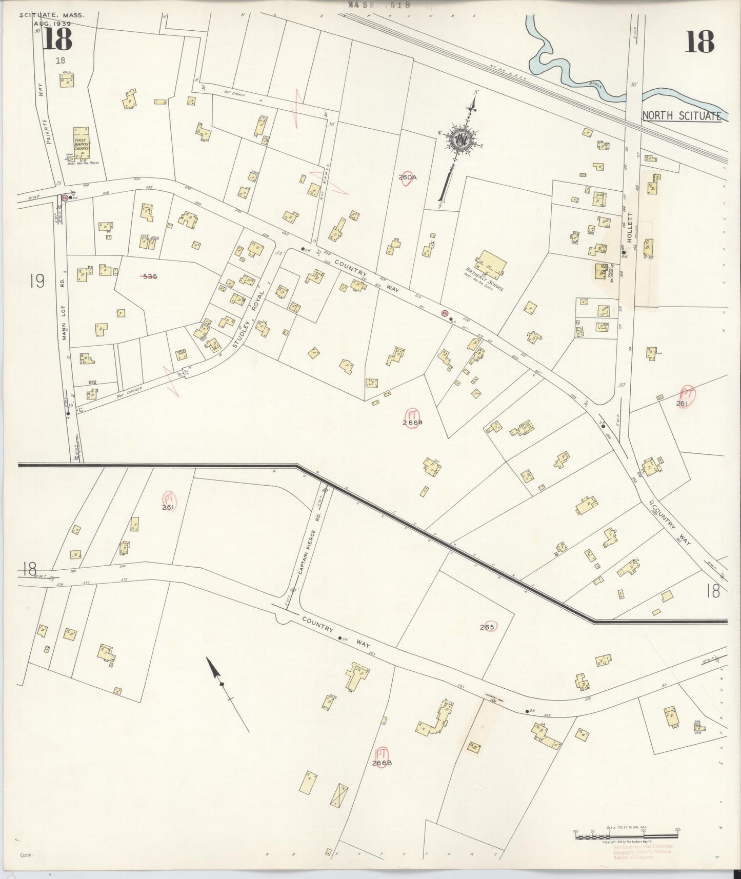 Sanborn Fire Insurance Map from Scituate, Plymouth County, Massachusetts (1944), Sheet #0018 - Historic Sanborn Fire Insurance Map Print, vintage old map wall art, antique decor, genealogy gift, Massachusetts Massachusetts map