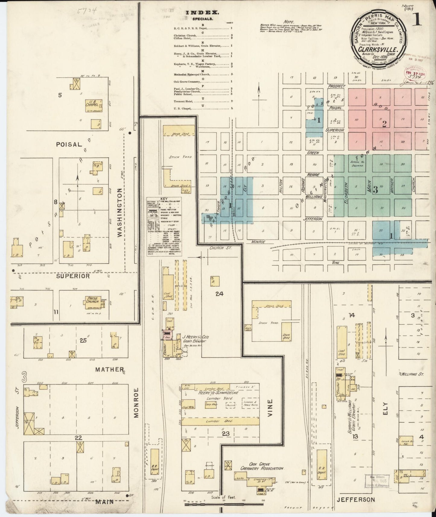 Sanborn Fire Insurance Map from Clarksville, Butler County, Iowa (1895), Sheet #0001 - Historic Sanborn Fire Insurance Map Print, vintage old map wall art
