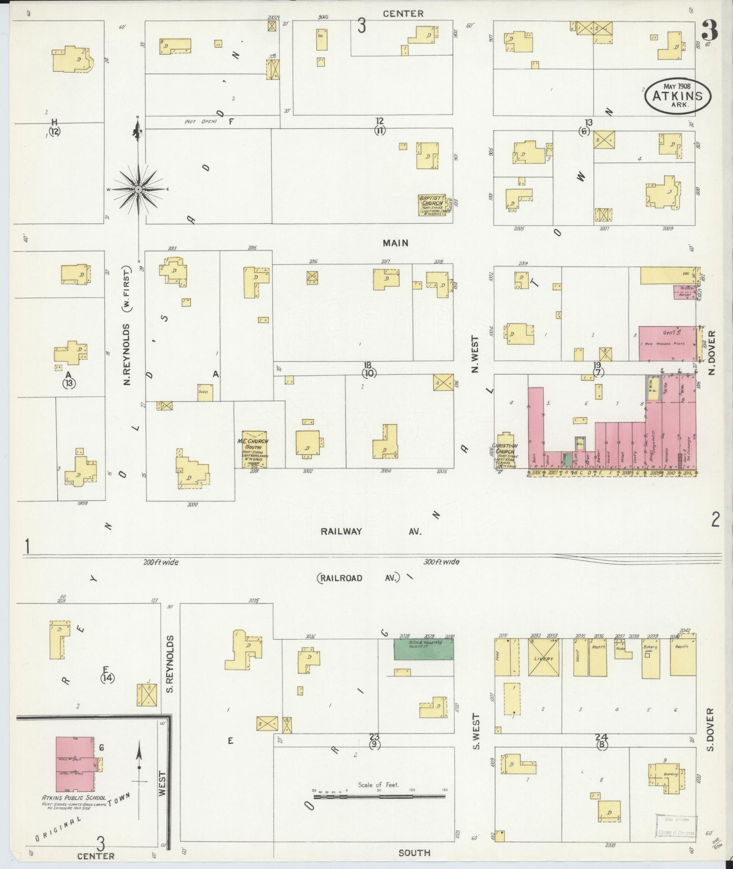 Sanborn Fire Insurance Map from Atkins, Pope County, Arkansas (1908), Sheet #0003 - Complete Map Set gallery image, historic Sanborn map, vintage wall art, Arkansas Arkansas