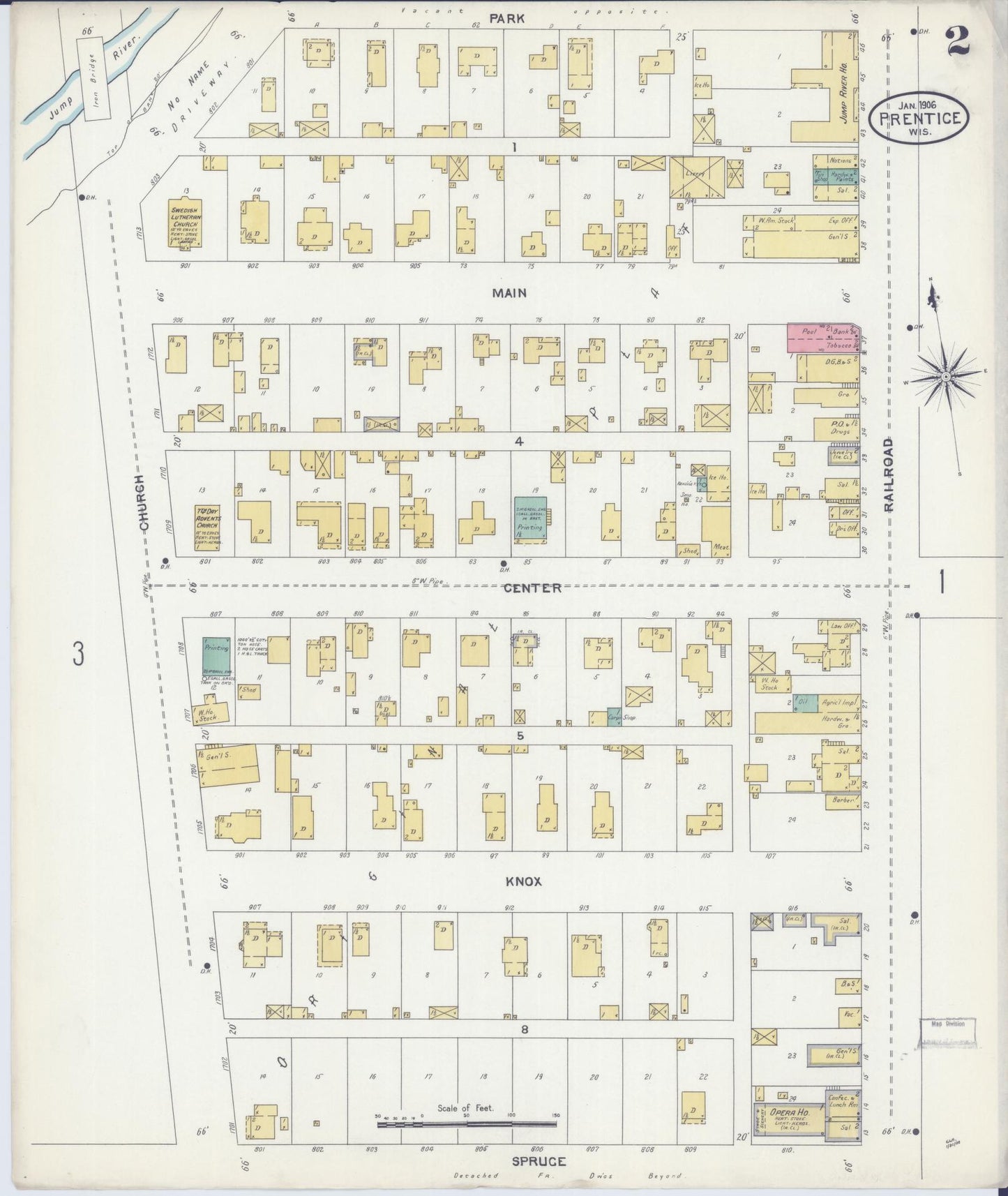 Sanborn Fire Insurance Map from Prentice, Price County, Wisconsin (1906), Sheet #0002 - Historic Sanborn Fire Insurance Map Print, vintage old map wall art, antique decor, genealogy gift, Wisconsin Wisconsin map
