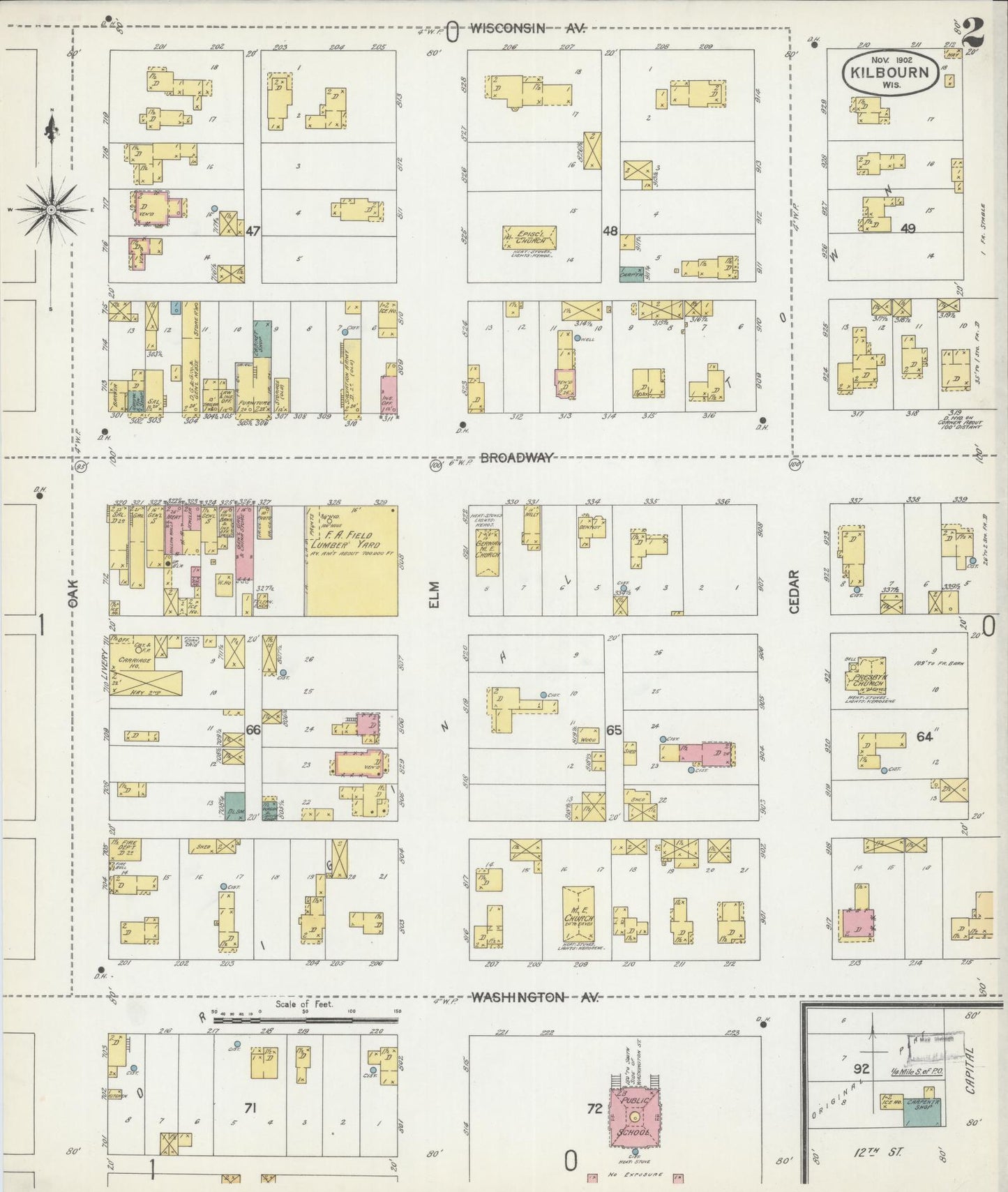 Sanborn Fire Insurance Map from Kilbourn, Columbia County, Wisconsin (1902), Sheet #0002 - Historic Sanborn Fire Insurance Map Print, vintage old map wall art, antique decor, genealogy gift, Wisconsin Wisconsin map