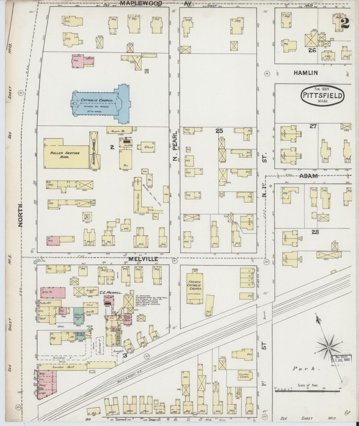 Sanborn Fire Insurance Map from Pittsfield, Berkshire County, Massachusetts (1889), Sheet #0002 - Historic Sanborn Fire Insurance Map Print, vintage old map wall art, antique decor, genealogy gift, Massachusetts Massachusetts map