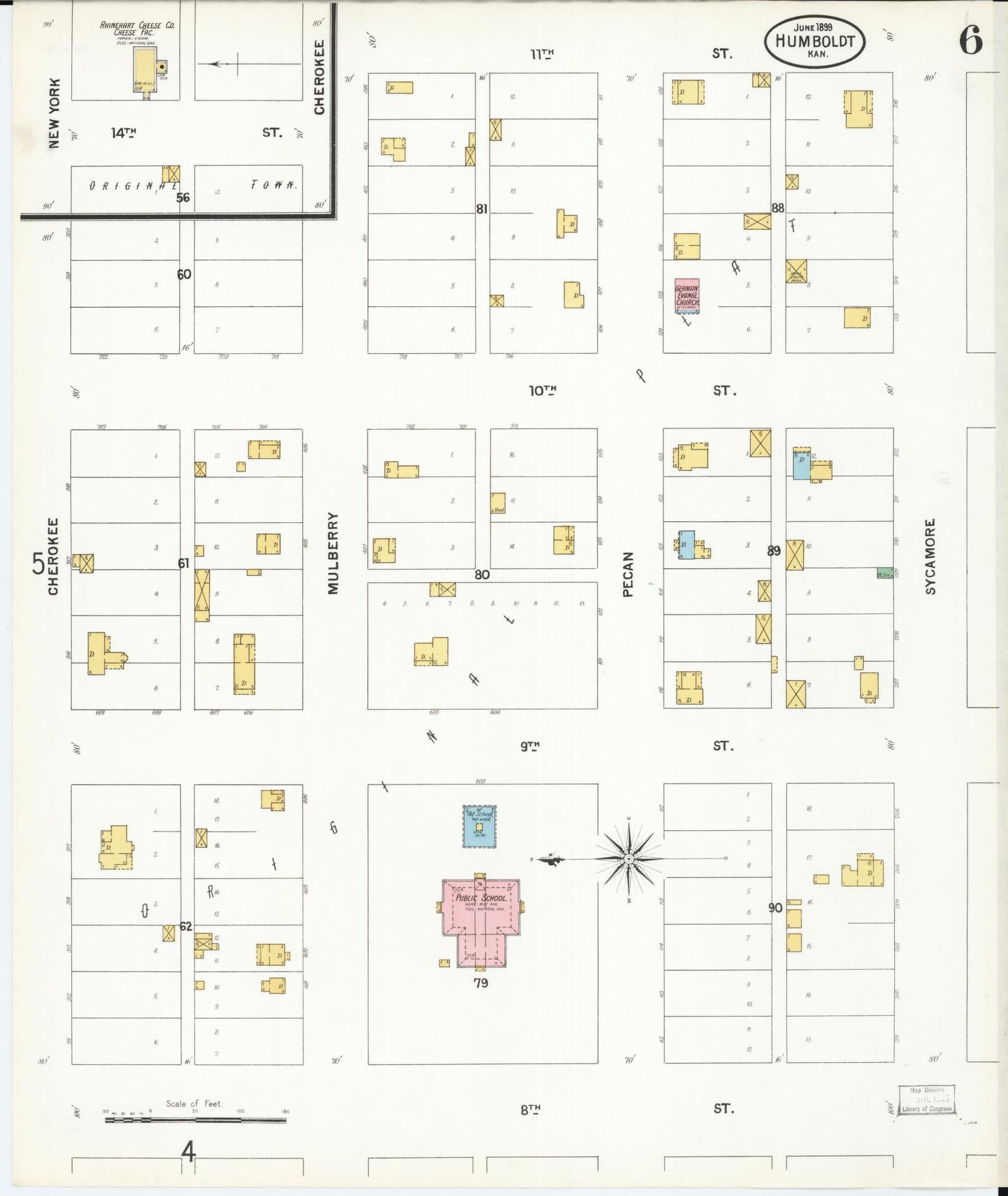 Sanborn Fire Insurance Map from Humboldt, Allen County, Kansas (1899), Sheet #0006 - Historic Sanborn Fire Insurance Map Print, vintage old map wall art, antique decor, genealogy gift, Kansas Kansas map