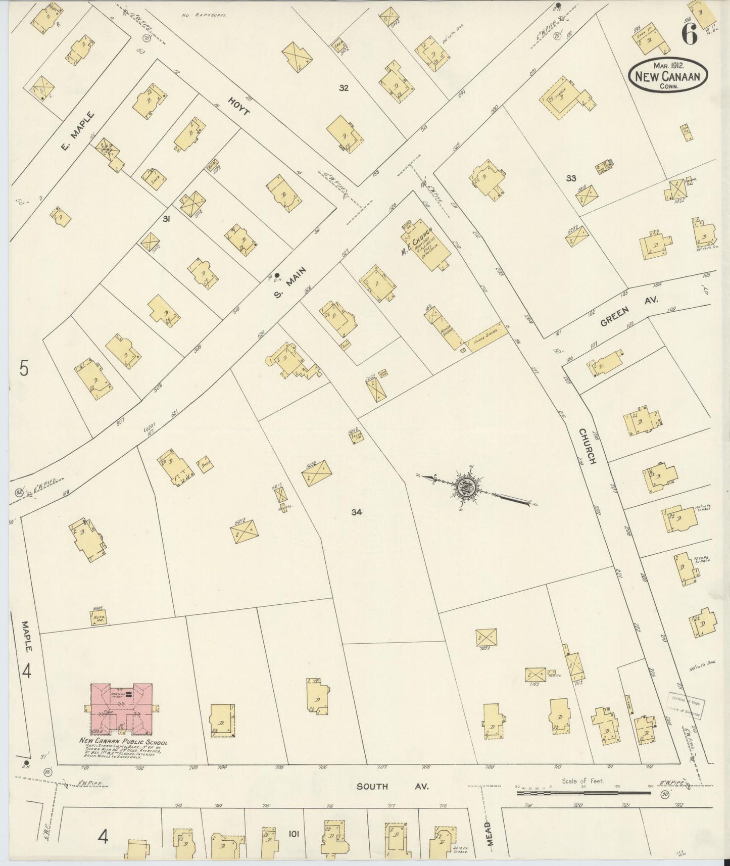 Sanborn Fire Insurance Map from New Canaan, Fairfield County, Connecticut (1912), Sheet #0006 - Complete Map Set gallery image, historic Sanborn map, vintage wall art, Connecticut Connecticut