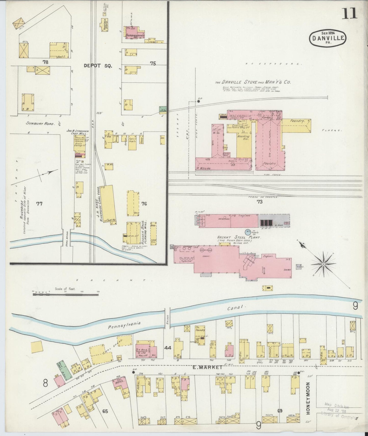 Sanborn Fire Insurance Map from Danville, Montour County, Pennsylvania (1896), Sheet #0011 - Historic Sanborn Fire Insurance Map Print, vintage old map wall art, antique decor, genealogy gift, Pennsylvania Pennsylvania map