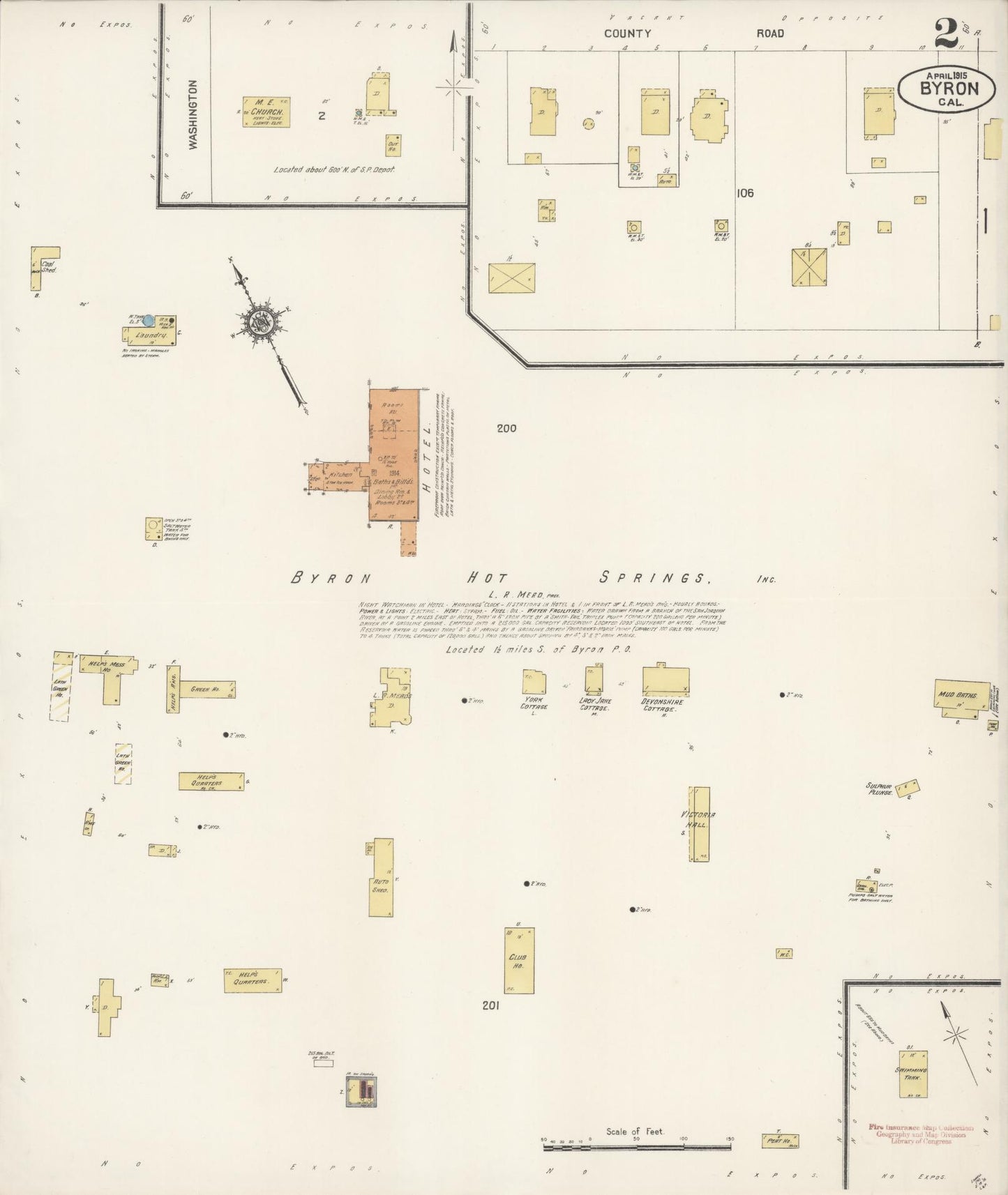 Sanborn Fire Insurance Map from Byron, Contra Costa County, California (1915), Sheet #0002 - Complete Map Set gallery image, historic Sanborn map, vintage wall art, California California
