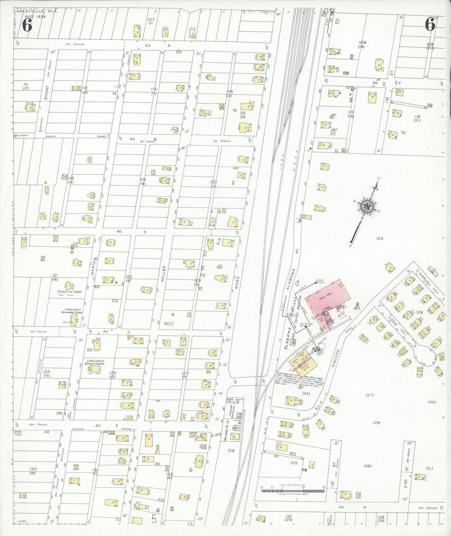 Sanborn Fire Insurance Map from Haleyville, Winston County, Alabama (1939), Sheet #0006 - Historic Sanborn Fire Insurance Map Print, vintage old map wall art, antique decor, genealogy gift, Alabama Alabama map