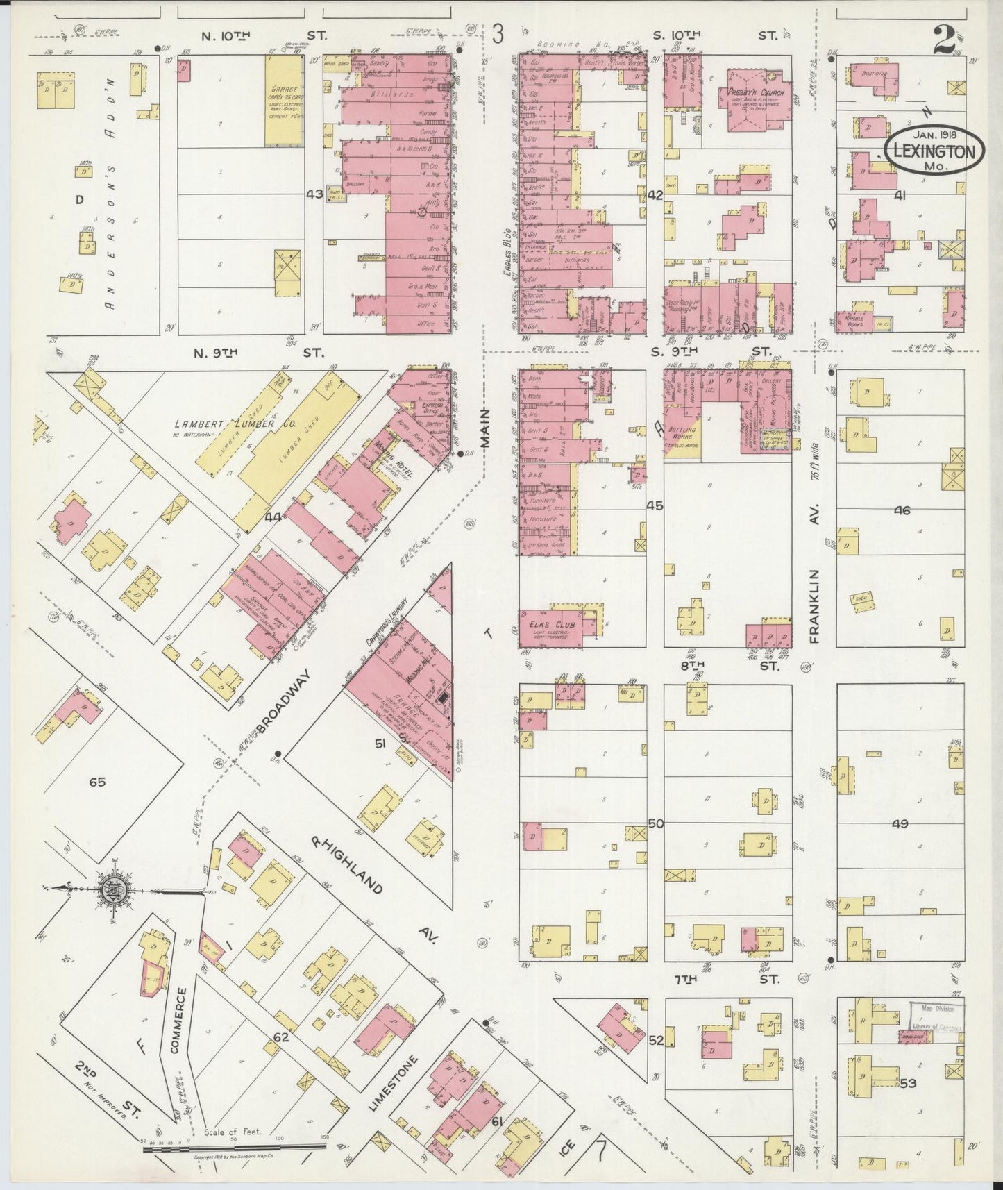 Sanborn Fire Insurance Map from Lexington, Lafayette County, Missouri (1918), Sheet #0002 - Historic Sanborn Fire Insurance Map Print, vintage old map wall art, antique decor, genealogy gift, Missouri Missouri map