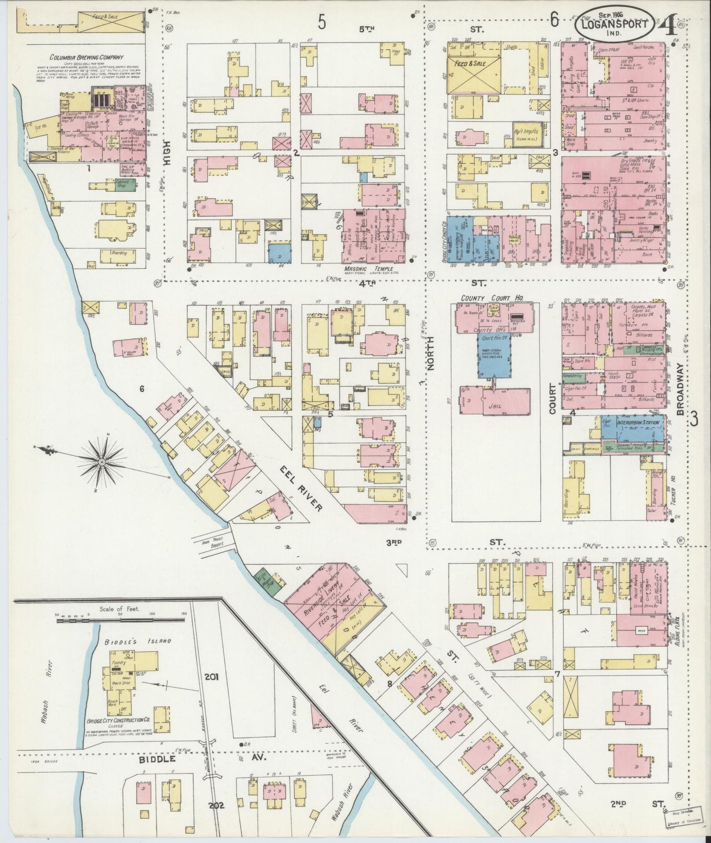 Sanborn Fire Insurance Map from Logansport, Cass County, Indiana (1906), Sheet #0004 - Historic Sanborn Fire Insurance Map Print, vintage old map wall art, antique decor, genealogy gift, Indiana Indiana map