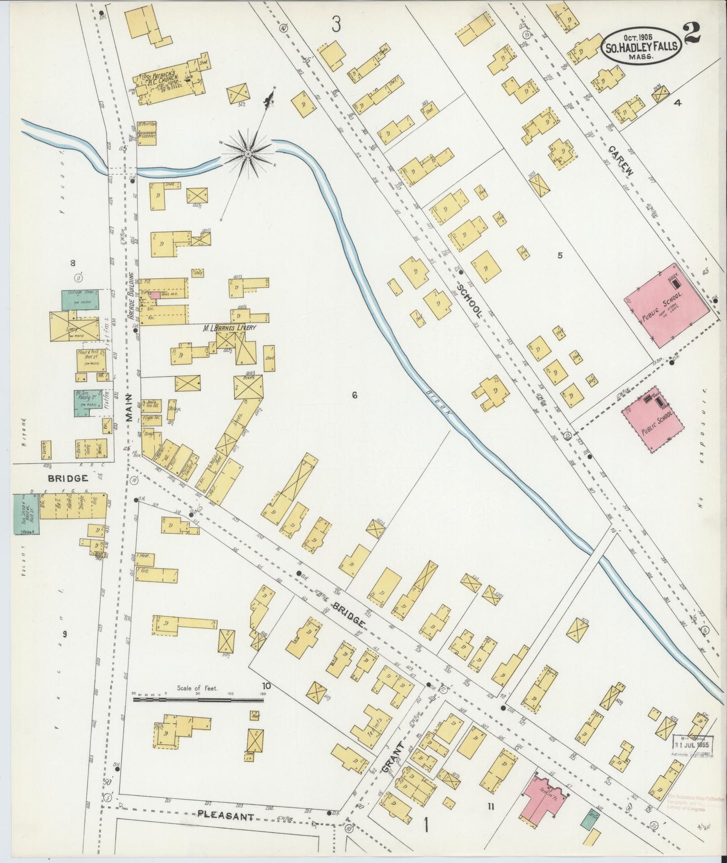 Sanborn Fire Insurance Map from South Hadley Falls, Hampshire County, Massachusetts (1905), Sheet #0002 - Historic Sanborn Fire Insurance Map Print, vintage old map wall art, antique decor, genealogy gift, Massachusetts Massachusetts map