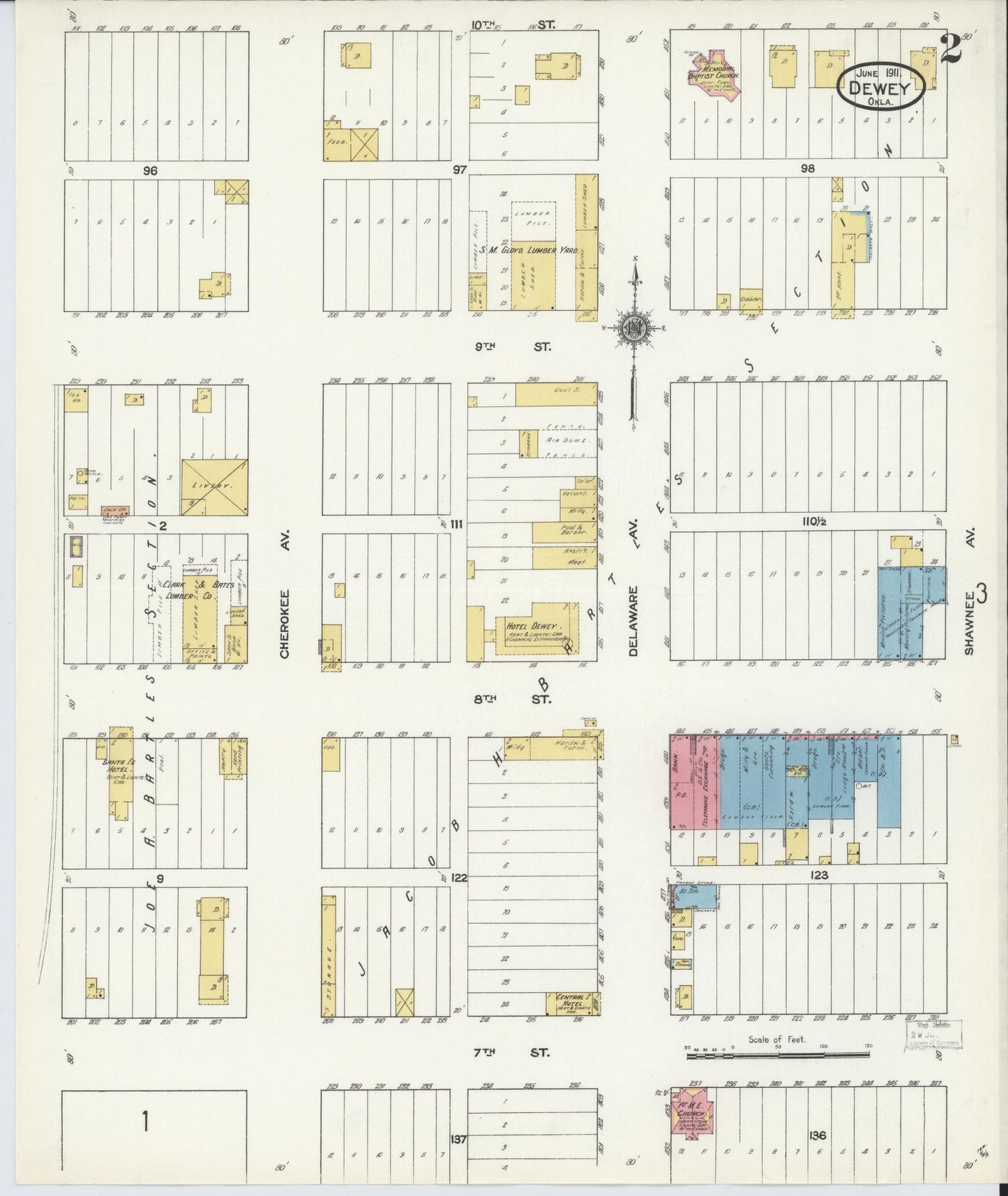 Sanborn Fire Insurance Map from Dewey, Washington County, Oklahoma (1911), Sheet #0002 - Historic Sanborn Fire Insurance Map Print, vintage old map wall art, antique decor, genealogy gift, Oklahoma Oklahoma map