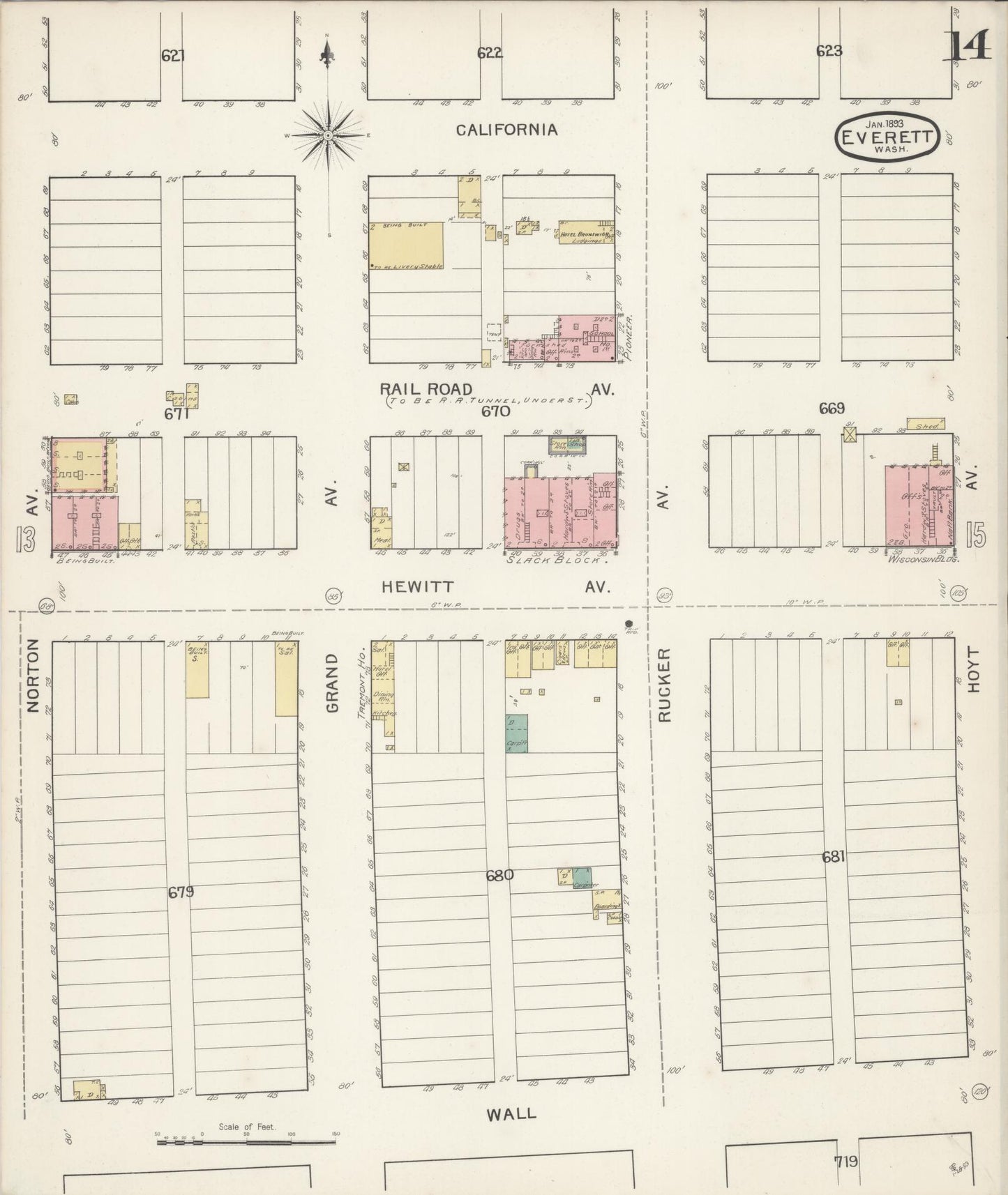 Sanborn Fire Insurance Map from Everett, Snohomish County, Washington (1893), Sheet #0013 - Historic Sanborn Fire Insurance Map Print, vintage old map wall art, antique decor, genealogy gift, Washington Washington map