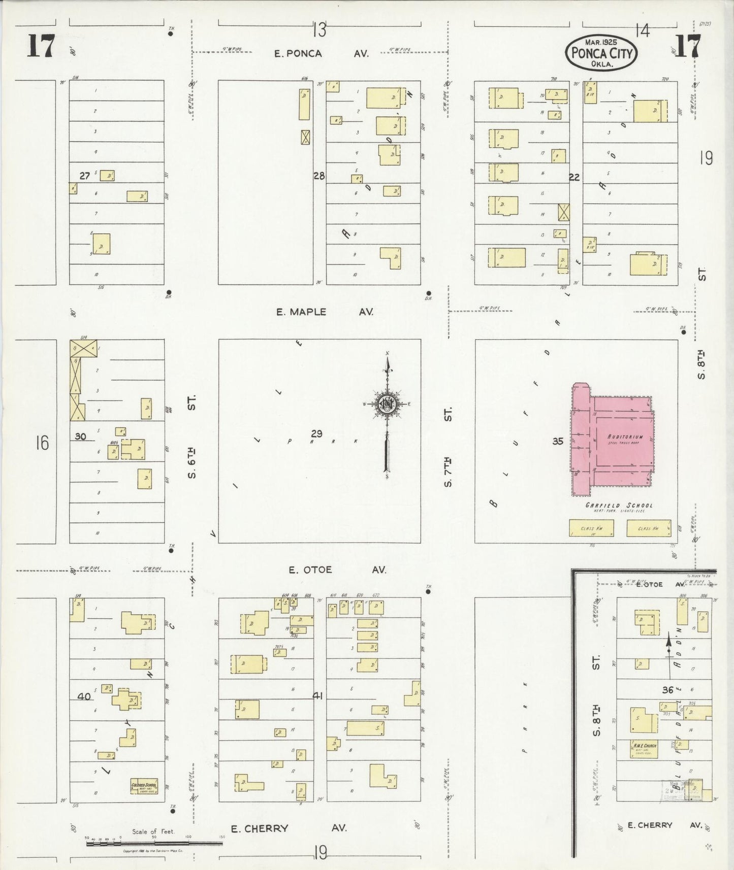 Sanborn Fire Insurance Map from Ponca City, Kay County, Oklahoma (1925), Sheet #0017 - Historic Sanborn Fire Insurance Map Print, vintage old map wall art, antique decor, genealogy gift, Oklahoma Oklahoma map