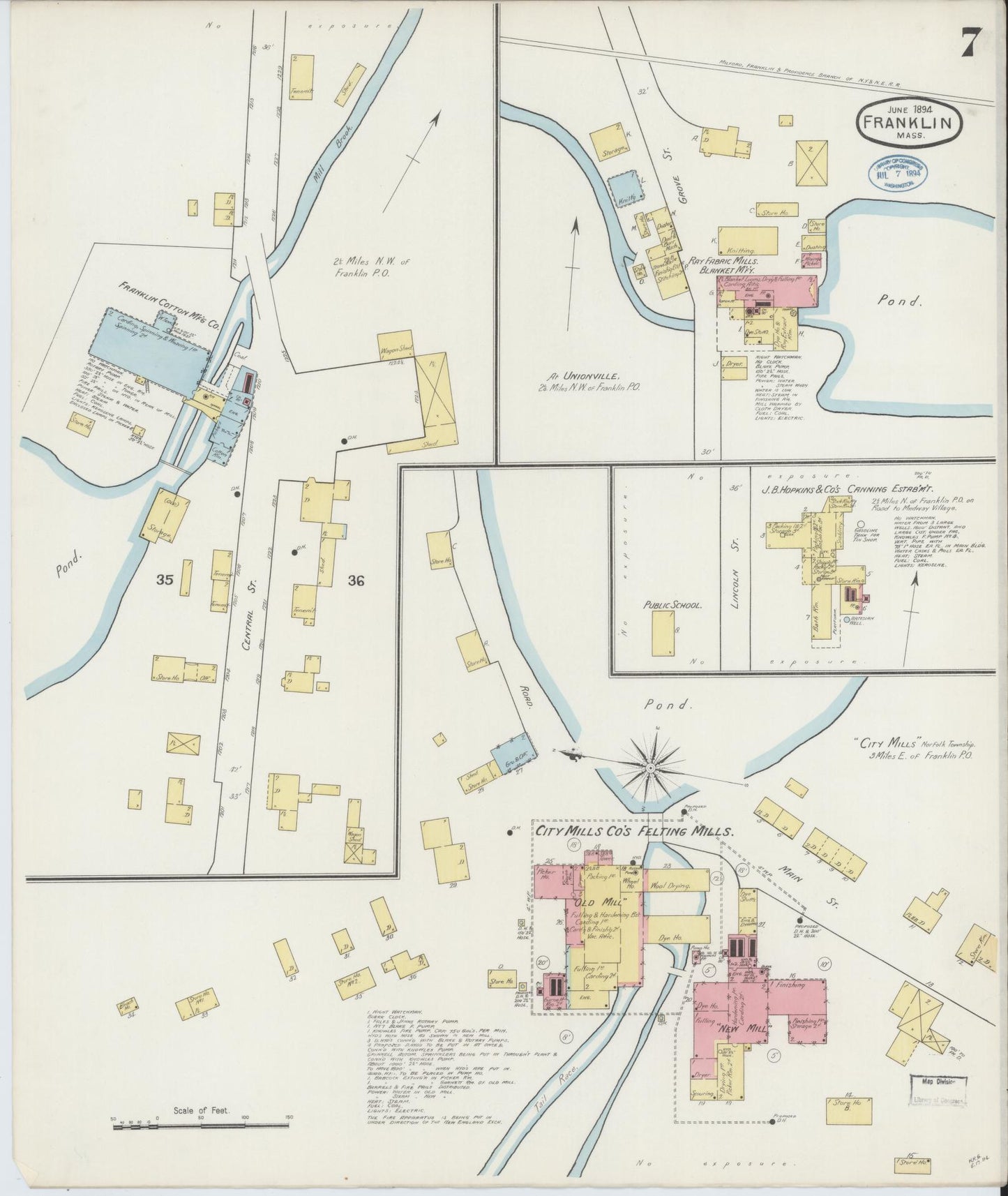Sanborn Fire Insurance Map from Franklin, Norfolk County, Massachusetts (1894), Sheet #0007 - Complete Map Set gallery image, historic Sanborn map, vintage wall art, Massachusetts Massachusetts