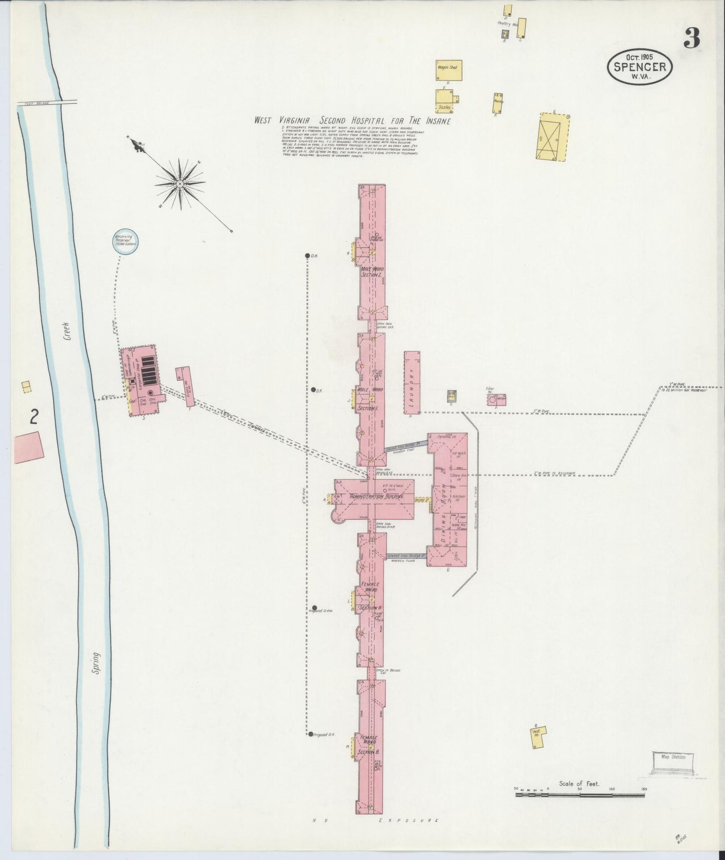 Sanborn Fire Insurance Map from Spencer, Roane County, West Virginia (1905), Sheet #0003 - Historic Sanborn Fire Insurance Map Print, vintage old map wall art, antique decor, genealogy gift, West Virginia West Virginia map