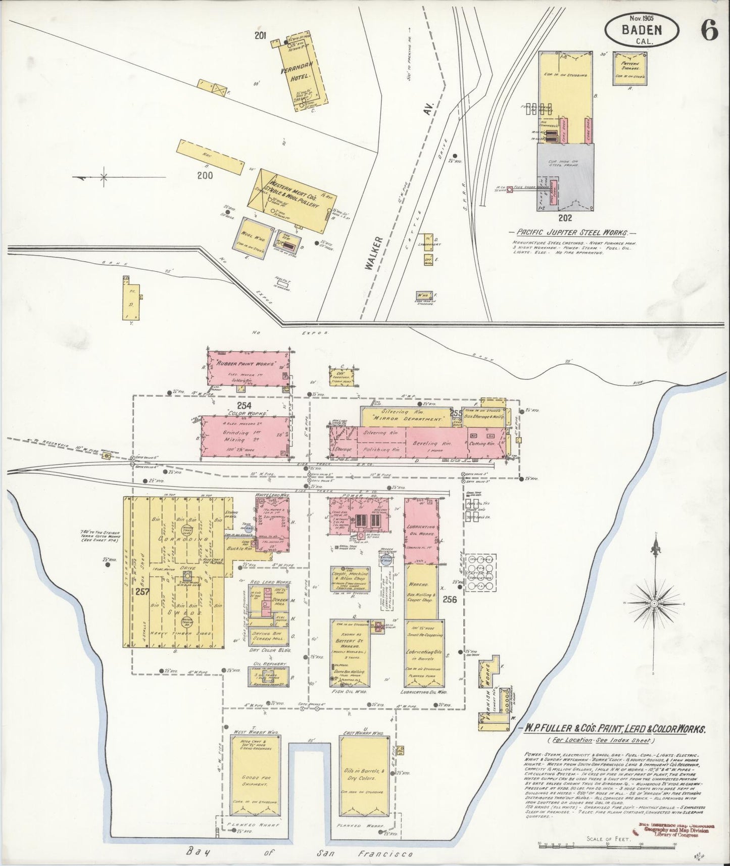 Sanborn Fire Insurance Map from Baden, San Mateo County, California (1905), Sheet #0006 - Historic Sanborn Fire Insurance Map Print, vintage old map wall art, antique decor, genealogy gift, California California map