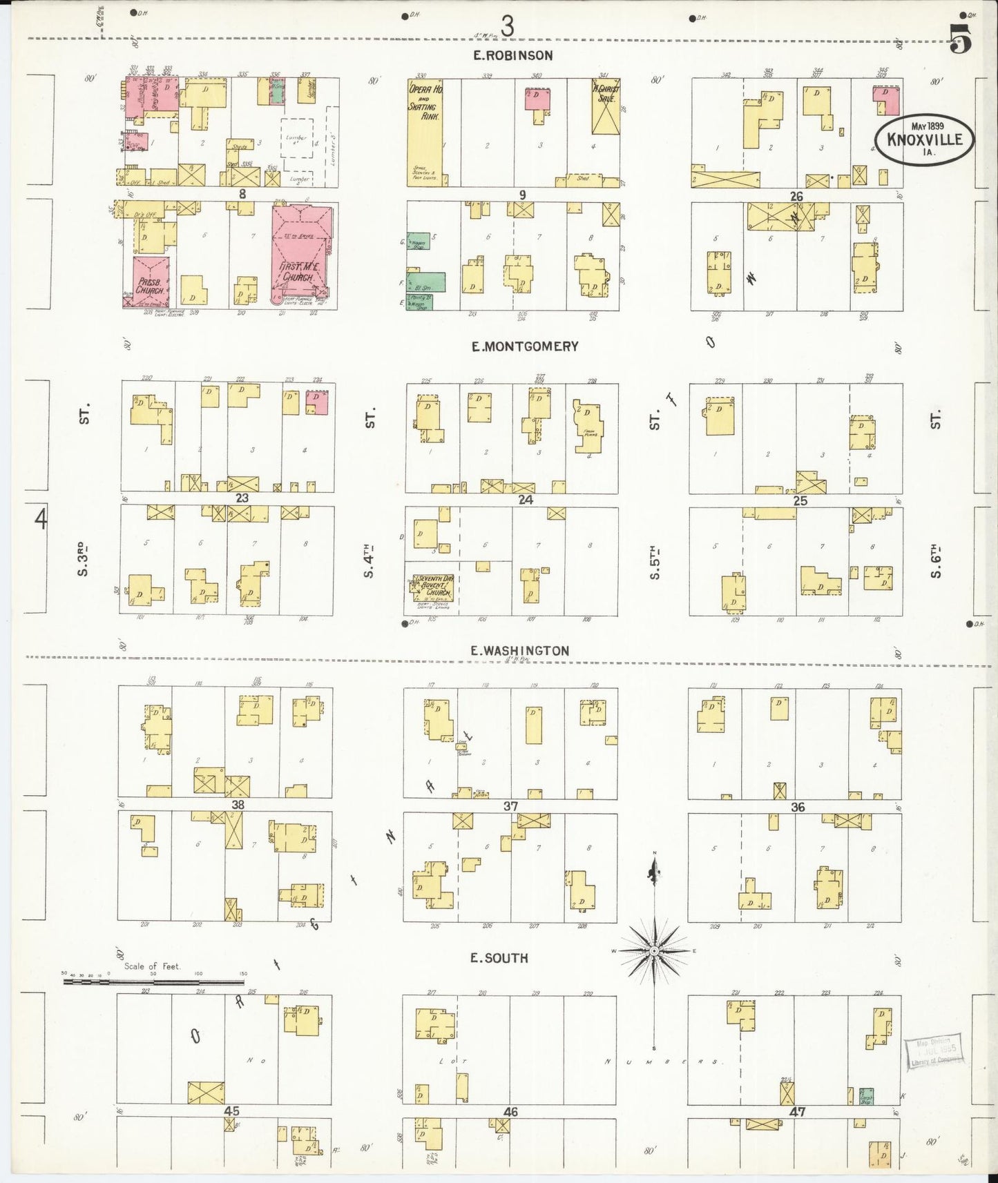 Sanborn Fire Insurance Map from Knoxville, Marion County, Iowa (1899), Sheet #0005 - Historic Sanborn Fire Insurance Map Print, vintage old map wall art