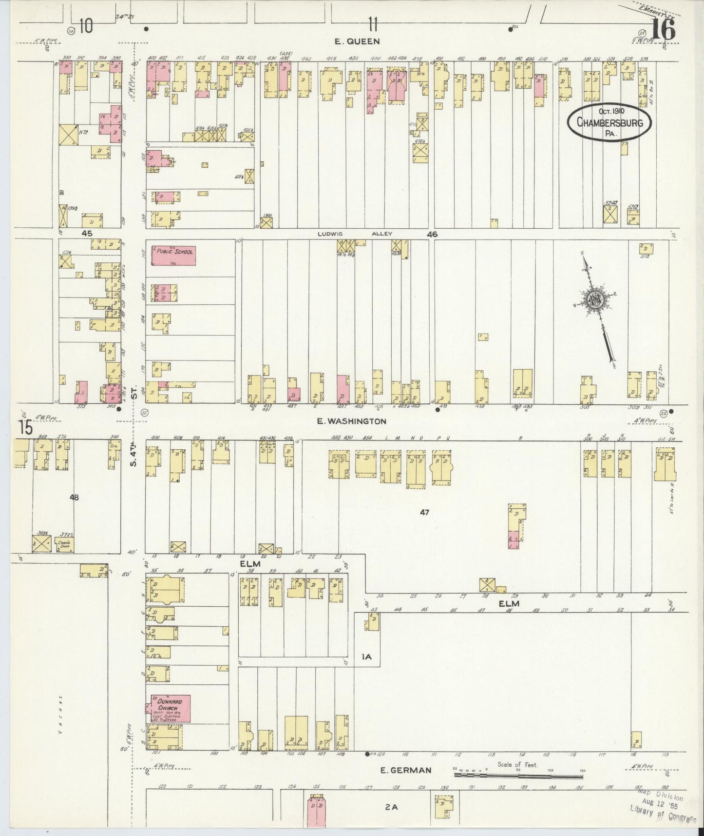 Sanborn Fire Insurance Map from Chambersburg, Franklin County, Pennsylvania (1910), Sheet #0016 - Historic Sanborn Fire Insurance Map Print, vintage old map wall art, antique decor, genealogy gift, Pennsylvania Pennsylvania map