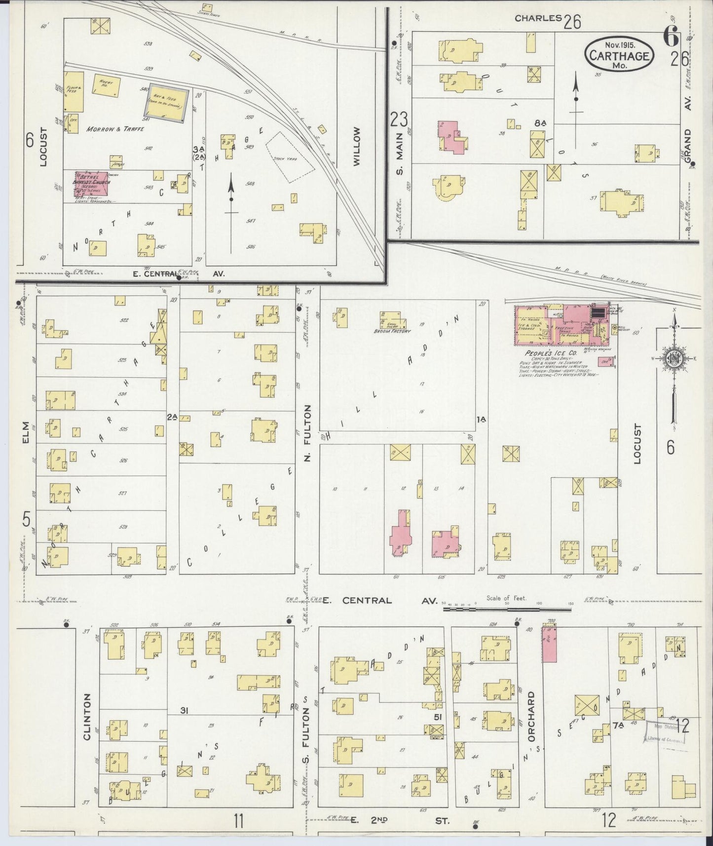 Sanborn Fire Insurance Map from Carthage, Jasper County, Missouri (1915), Sheet #0006 - Historic Sanborn Fire Insurance Map Print, vintage old map wall art, antique decor, genealogy gift, Missouri Missouri map