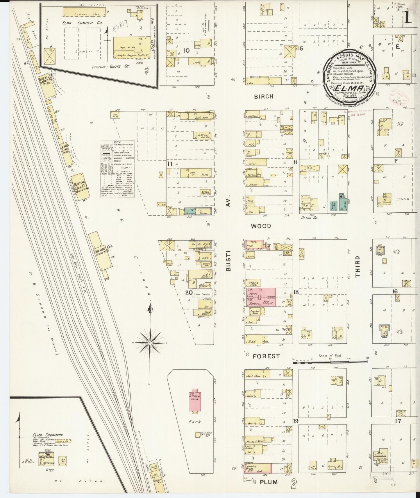 Sanborn Fire Insurance Map from Elma, Howard County, Iowa (1894), Sheet #0001 - Historic Sanborn Fire Insurance Map Print, vintage old map wall art