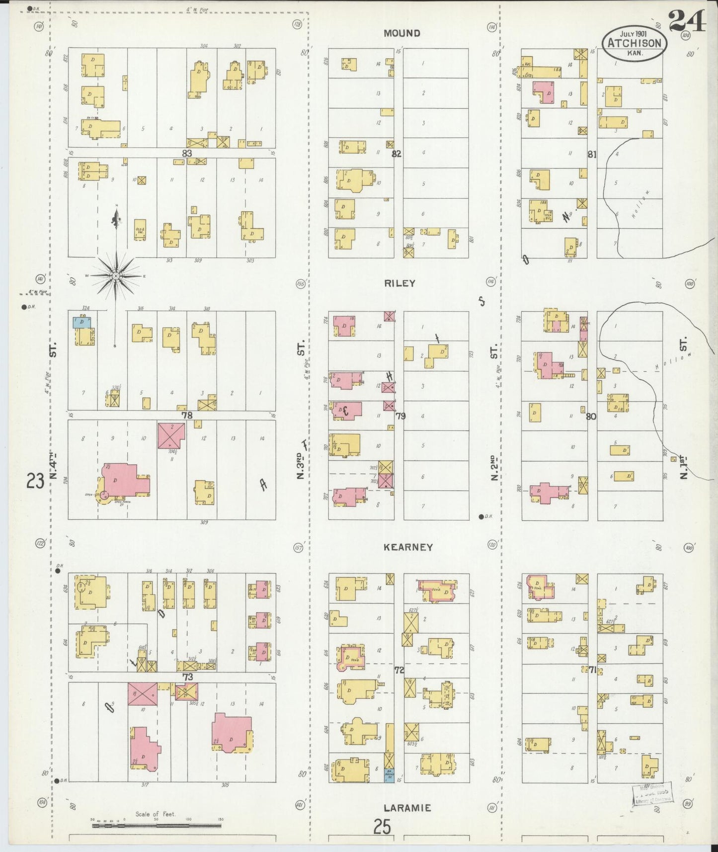 Sanborn Fire Insurance Map from Atchison, Atchison County, Kansas (1901), Sheet #0024 - Historic Sanborn Fire Insurance Map Print, vintage old map wall art, antique decor, genealogy gift, Kansas Kansas map