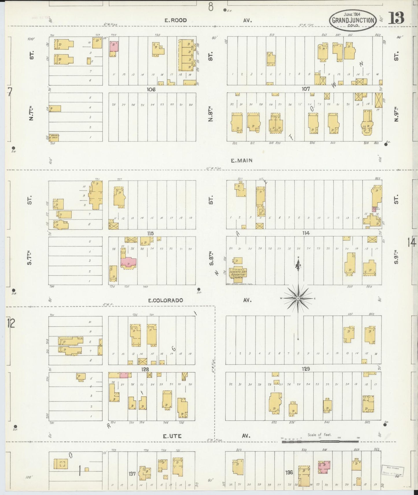 Sanborn Fire Insurance Map from Grand Junction, Mesa County, Colorado (1904), Sheet #0013 - Historic Sanborn Fire Insurance Map Print, vintage old map wall art, antique decor, genealogy gift, Colorado Colorado map