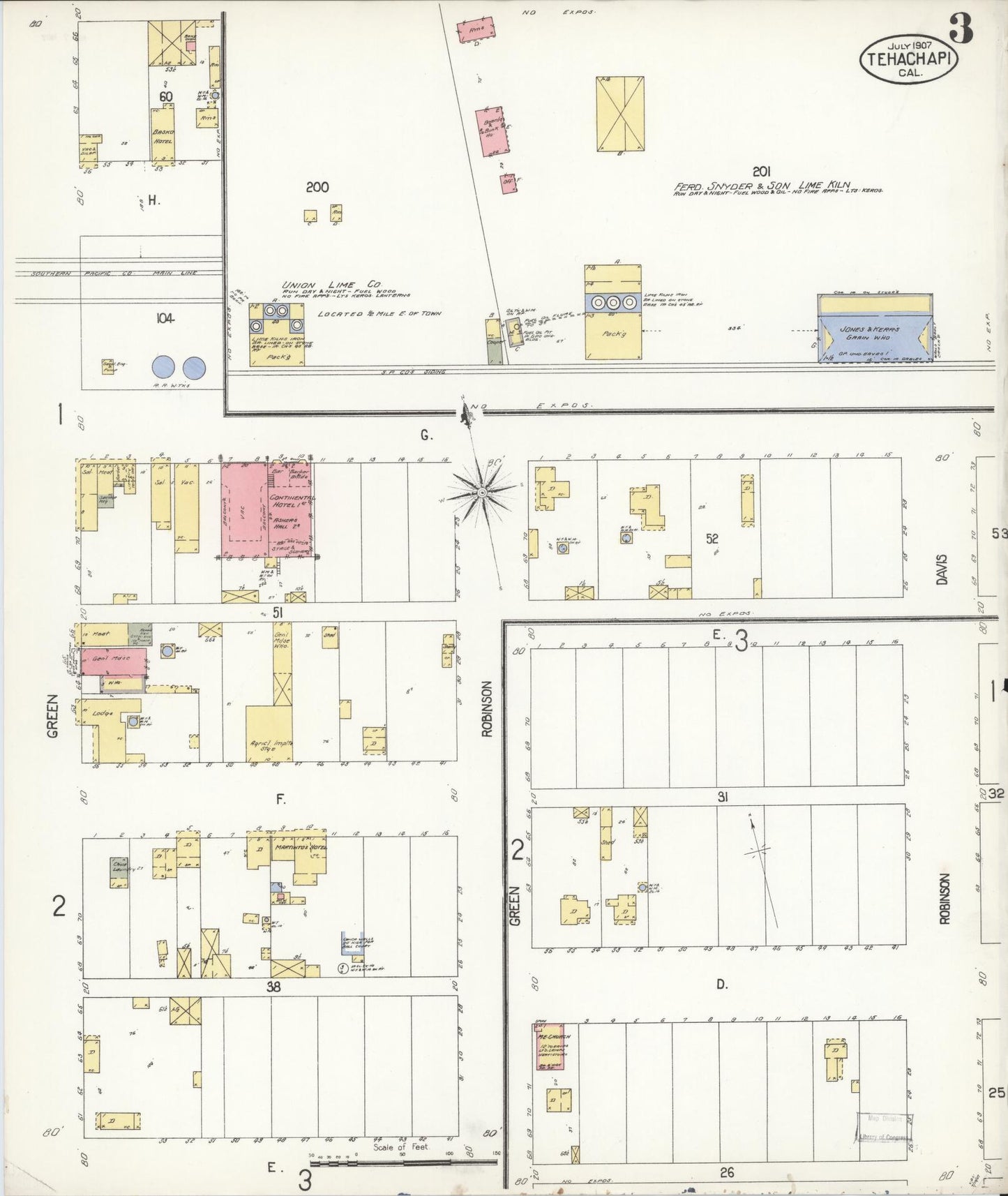 Sanborn Fire Insurance Map from Tehachapi, Kern County, California (1907), Sheet #0003 - Complete Map Set gallery image, historic Sanborn map, vintage wall art, California California