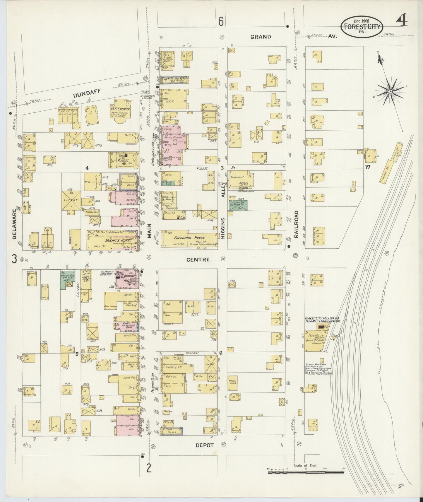 Sanborn Fire Insurance Map from Forest City, Susquehanna County, Pennsylvania (1908), Sheet #0004 - Historic Sanborn Fire Insurance Map Print, vintage old map wall art, antique decor, genealogy gift, Pennsylvania Pennsylvania map