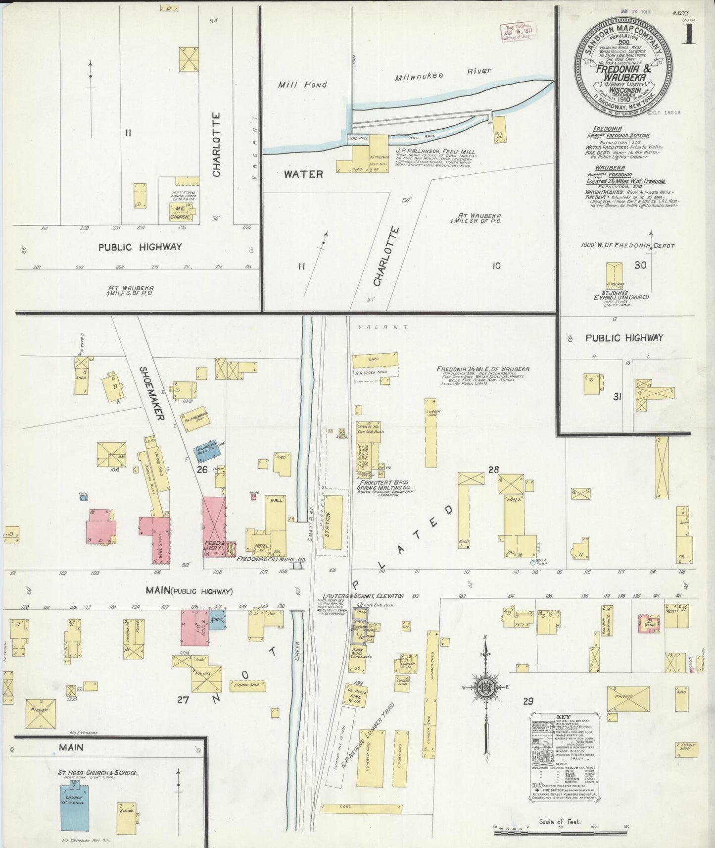 Sanborn Fire Insurance Map from Fredonia, Ozaukee County, Wisconsin (1910), Sheet #0001 - Historic Sanborn Fire Insurance Map Print, vintage old map wall art, antique decor, genealogy gift, Wisconsin Wisconsin map