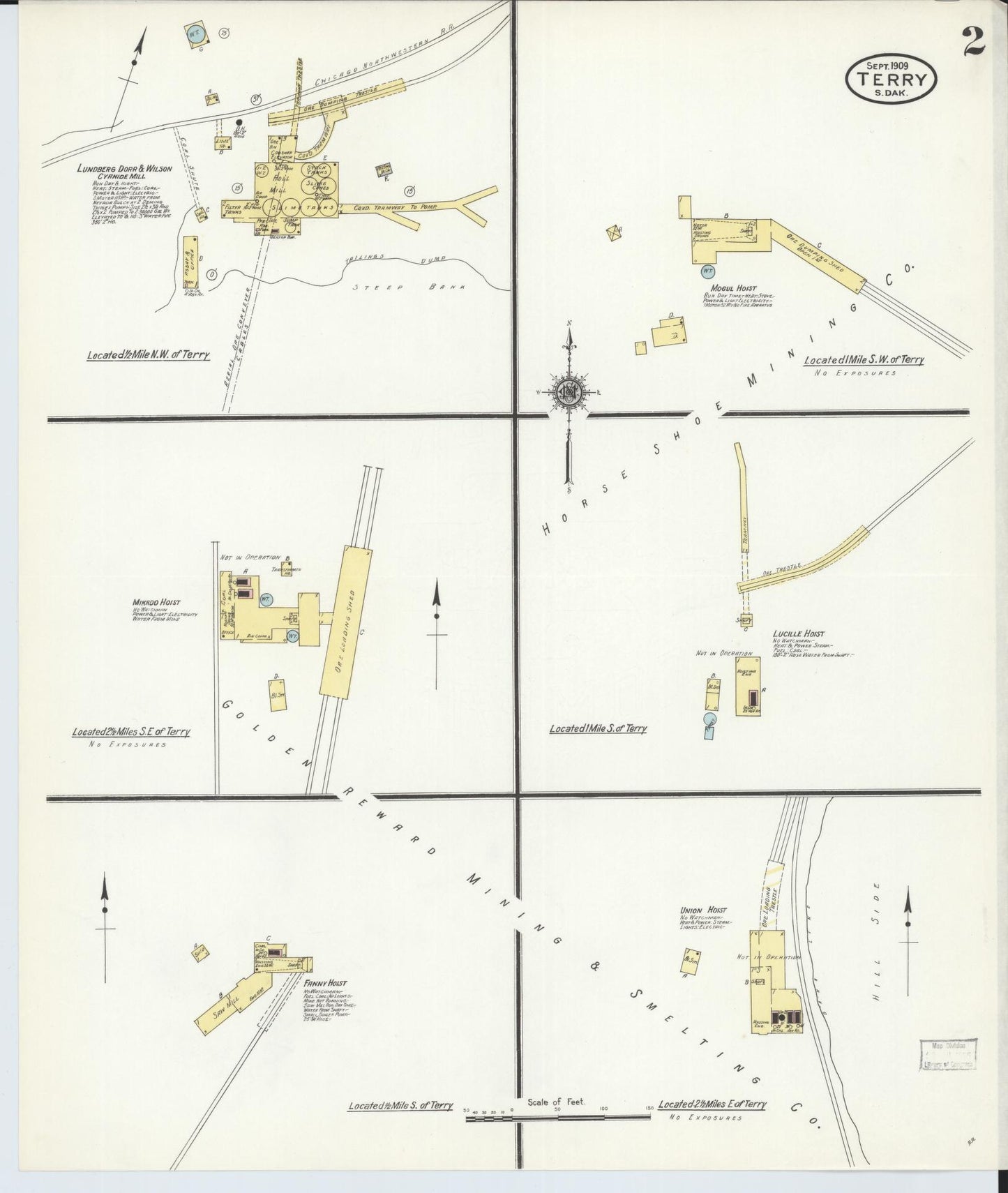 Sanborn Fire Insurance Map from Terry, Lawrence County, South Dakota (1909), Sheet #0002 - Complete Map Set gallery image, historic Sanborn map, vintage wall art, South Dakota South Dakota