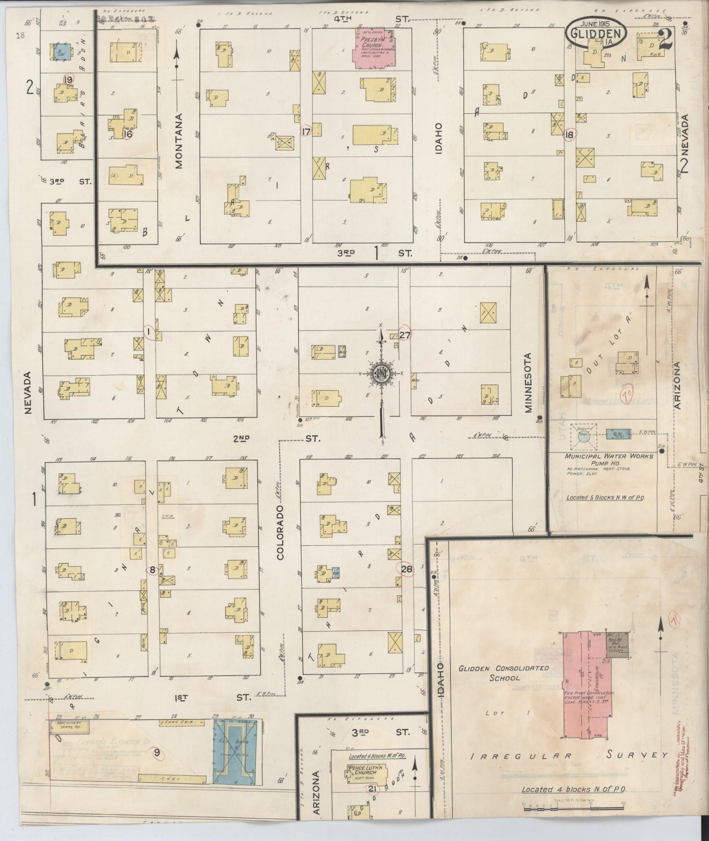 Sanborn Fire Insurance Map from Glidden, Carroll County, Iowa (1933), Sheet #0002 - Historic Sanborn Fire Insurance Map Print, vintage old map wall art