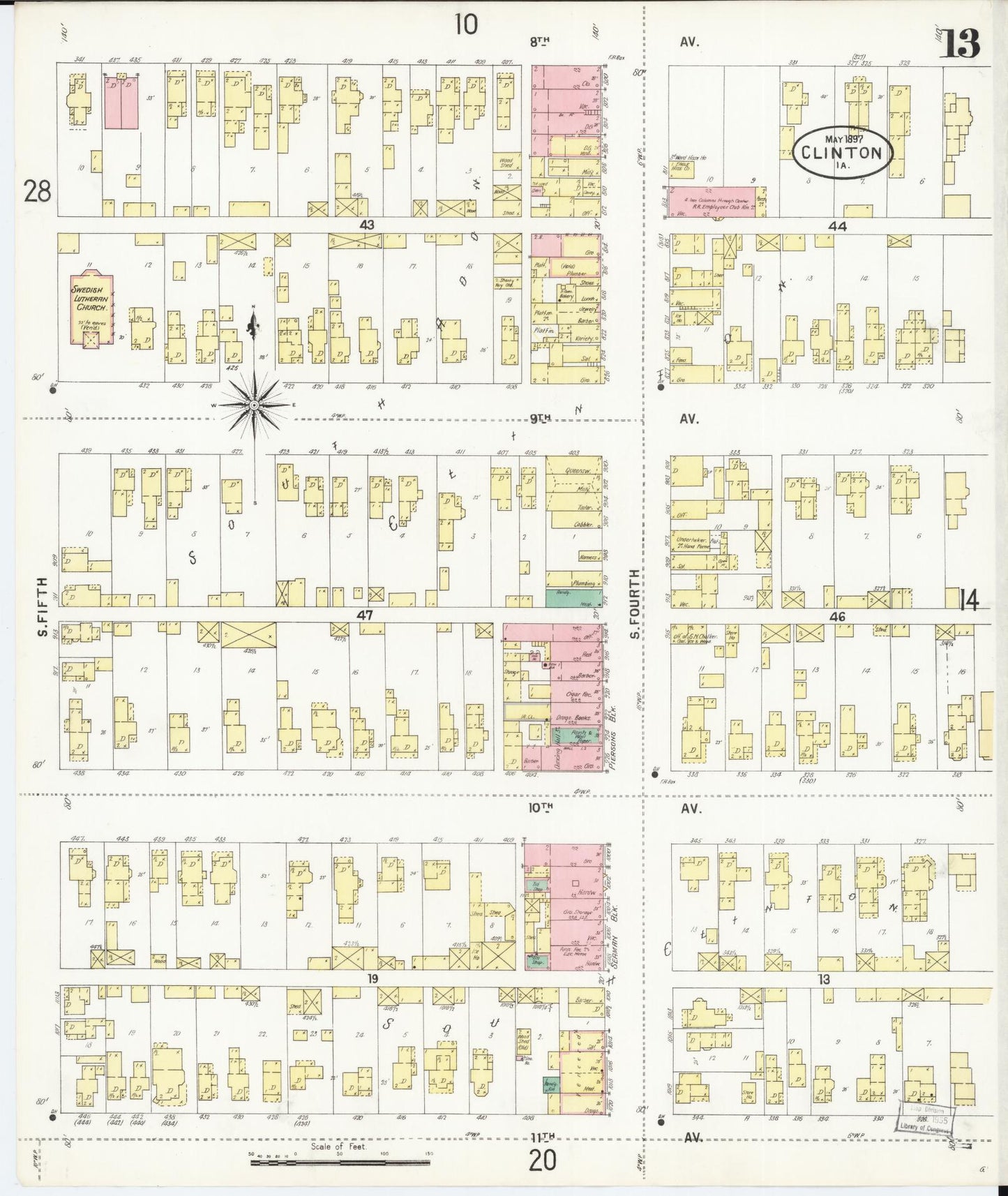 Sanborn Fire Insurance Map from Clinton, Clinton County, Iowa (1897), Sheet #0013 - Historic Sanborn Fire Insurance Map Print, vintage old map wall art