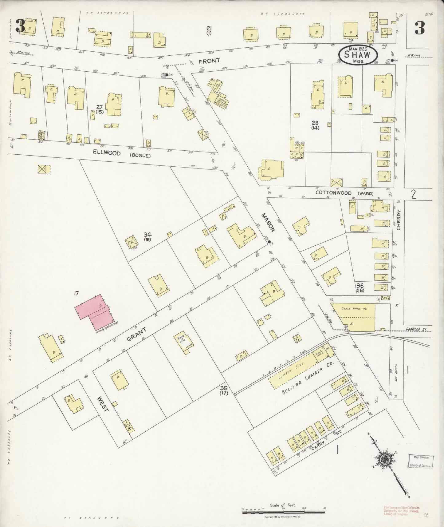 Sanborn Fire Insurance Map from Shaw, Bolivar County, Mississippi (1925), Sheet #0003 - Historic Sanborn Fire Insurance Map Print, vintage old map wall art, antique decor, genealogy gift, Mississippi Mississippi map