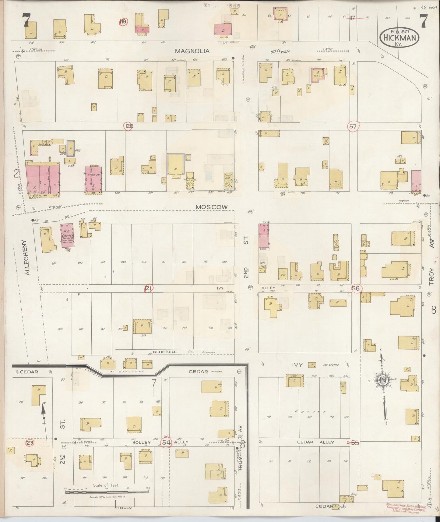 Sanborn Fire Insurance Map from Hickman, Fulton County, Kentucky (1938), Sheet #0007 - Complete Map Set gallery image, historic Sanborn map, vintage wall art, Kentucky Kentucky
