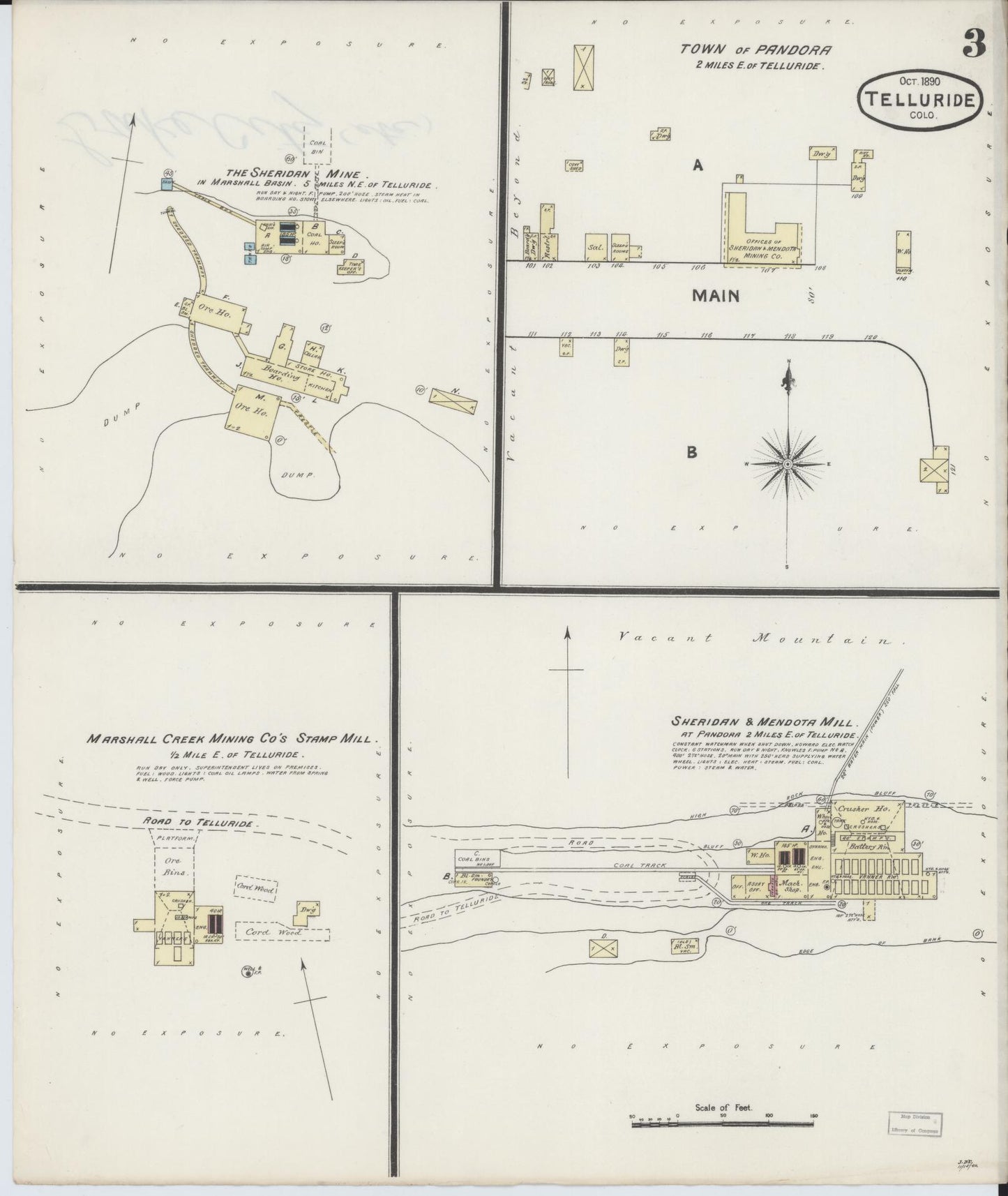 Sanborn Fire Insurance Map from Telluride, San Miguel County, Colorado (1890), Sheet #0003 - Historic Sanborn Fire Insurance Map Print, vintage old map wall art, antique decor, genealogy gift, Colorado Colorado map