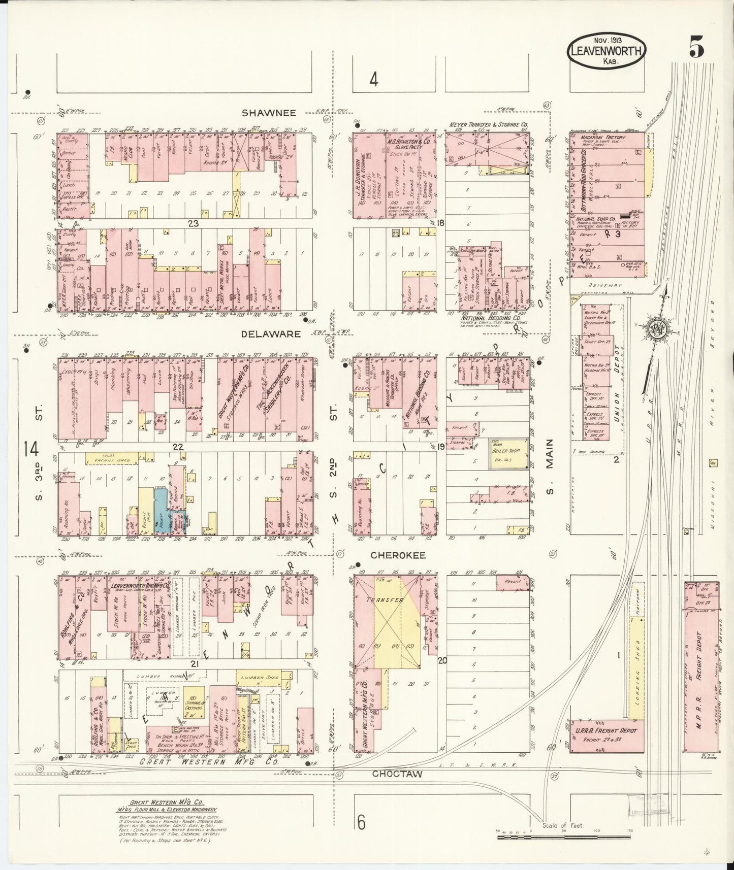Sanborn Fire Insurance Map from Leavenworth, Leavenworth County, Kansas (1913), Sheet #0006 - Historic Sanborn Fire Insurance Map Print, vintage old map wall art, antique decor, genealogy gift, Kansas Kansas map