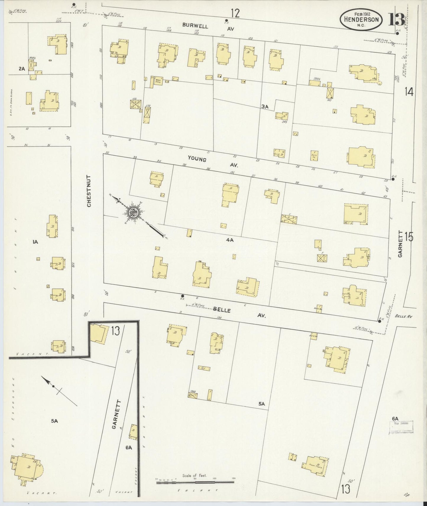 Sanborn Fire Insurance Map from Henderson, Vance County, North Carolina (1912), Sheet #0013 - Historic Sanborn Fire Insurance Map Print, vintage old map wall art, antique decor, genealogy gift, North Carolina North Carolina map