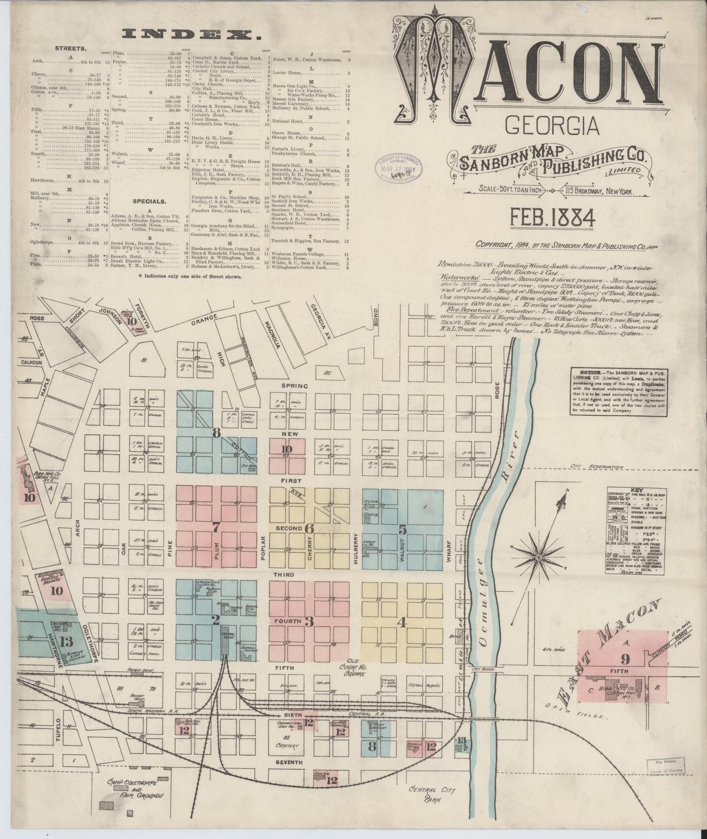 Sanborn Fire Insurance Map from Macon, Bibb and Jones County, Georgia (1884), Sheet #0001 - Historic Sanborn Fire Insurance Map Print, vintage old map wall art, antique decor, genealogy gift, Georgia Georgia map