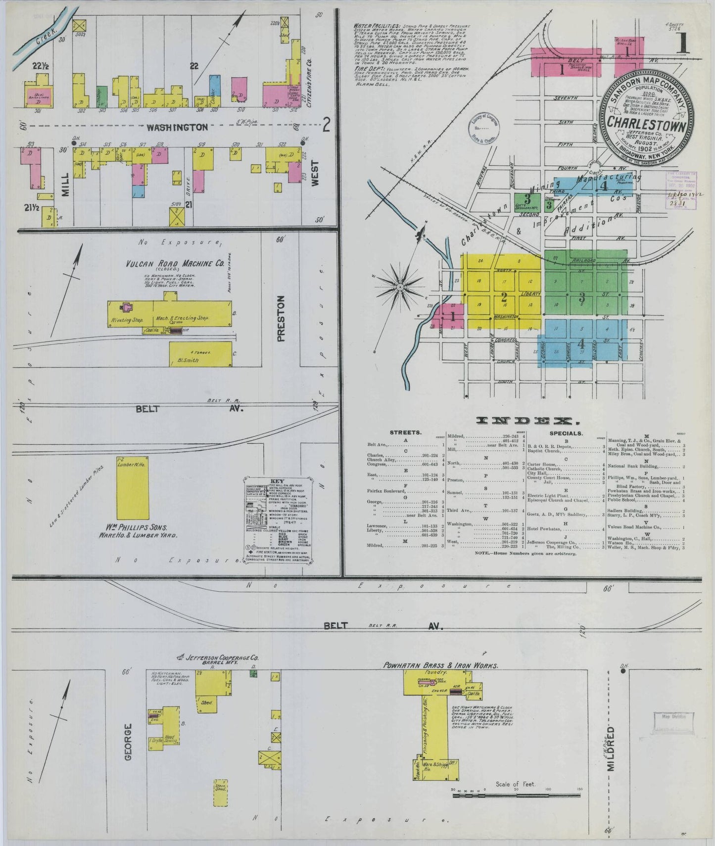 Sanborn Fire Insurance Map from Charles Town, Jefferson County, West Virginia (1902), Sheet #0001 - Historic Sanborn Fire Insurance Map Print, vintage old map wall art, antique decor, genealogy gift, West Virginia West Virginia map