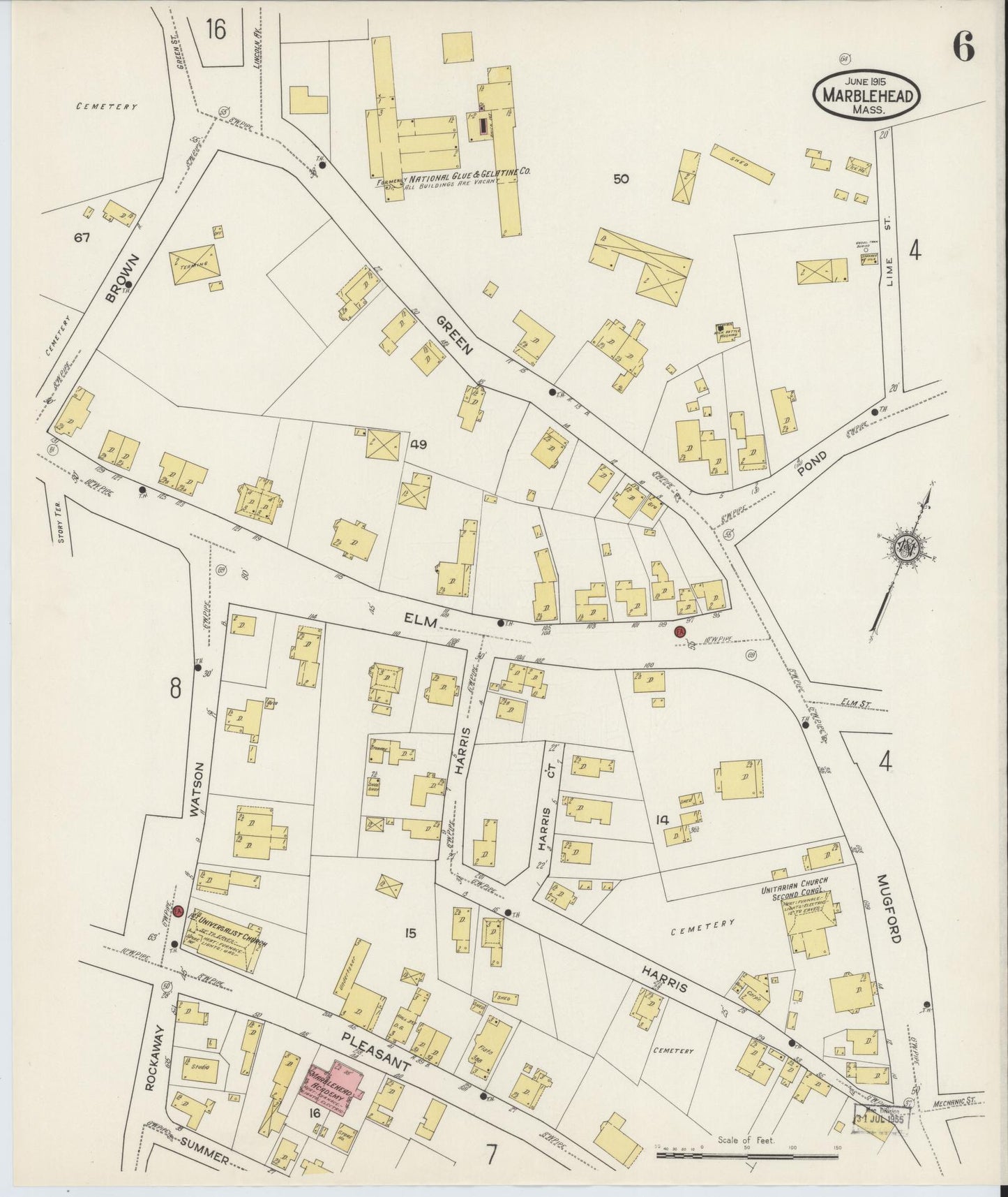 Sanborn Fire Insurance Map from Marblehead, Essex County, Massachusetts (1915), Sheet #0006 - Historic Sanborn Fire Insurance Map Print, vintage old map wall art, antique decor, genealogy gift, Massachusetts Massachusetts map