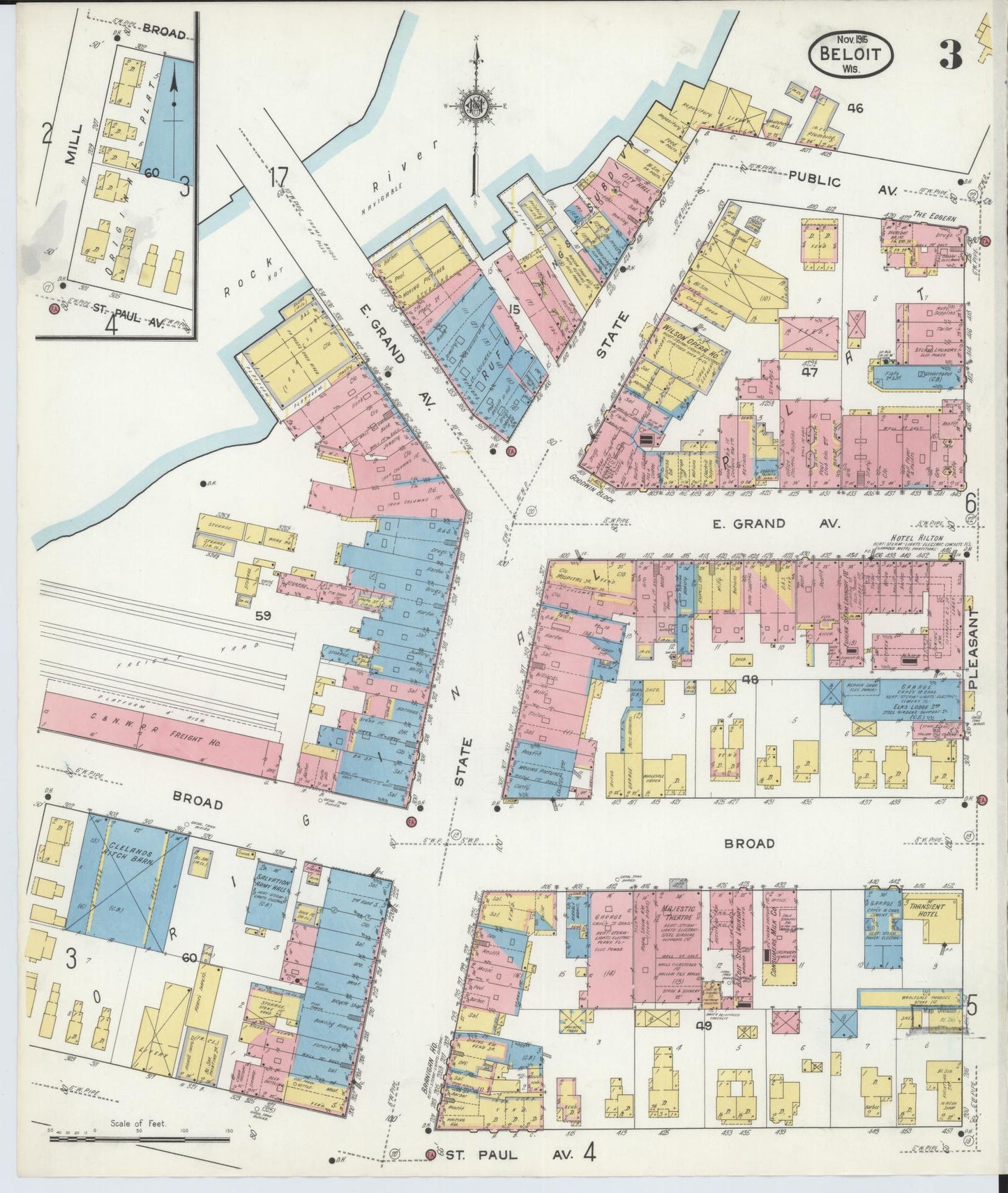 Sanborn Fire Insurance Map from Beloit, Rock County, Wisconsin (1915), Sheet #0003 - Historic Sanborn Fire Insurance Map Print, vintage old map wall art, antique decor, genealogy gift, Wisconsin Wisconsin map