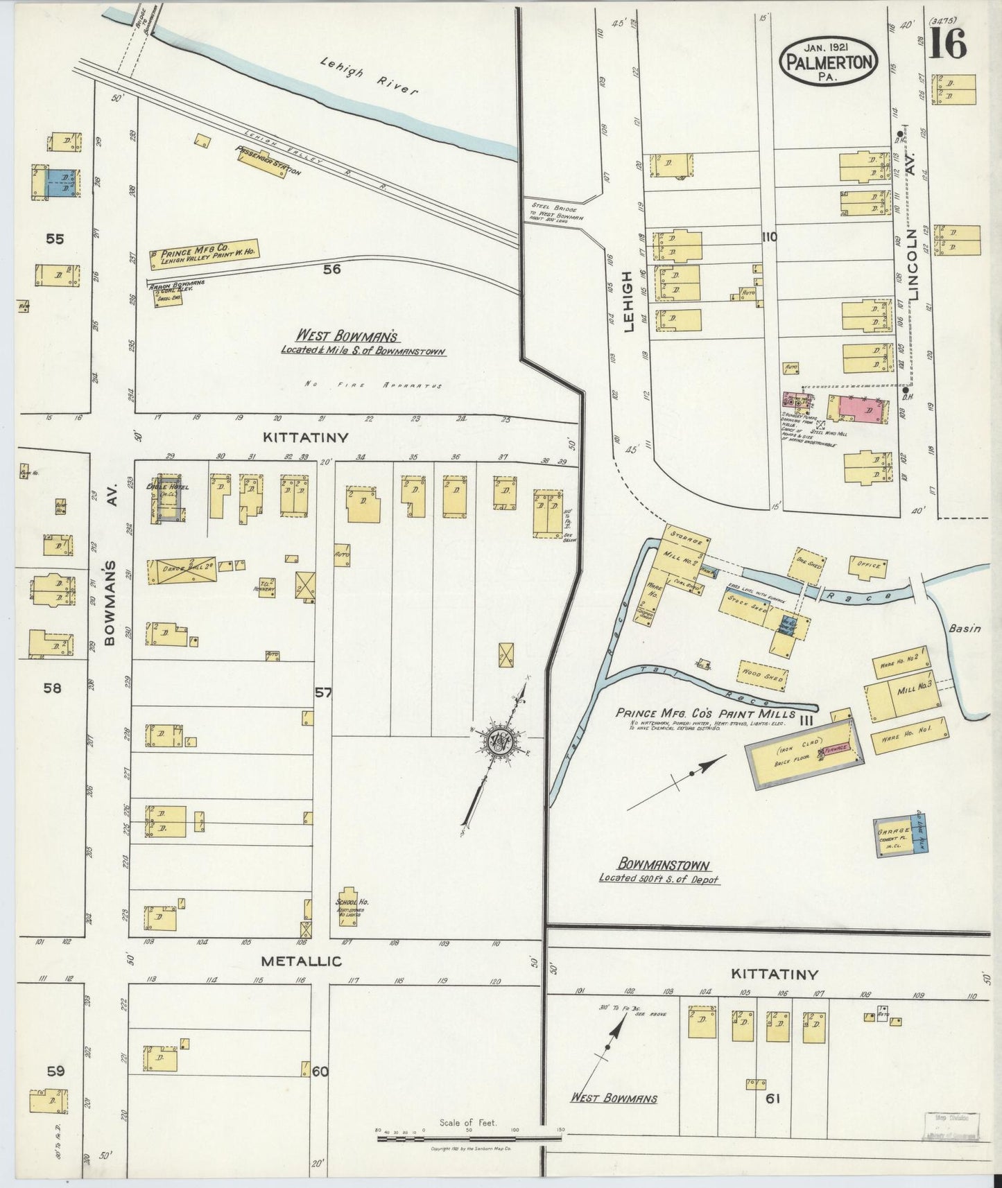 Sanborn Fire Insurance Map from Palmerton, Carbon County, Pennsylvania (1921), Sheet #0016 - Complete Map Set gallery image, historic Sanborn map, vintage wall art, Pennsylvania Pennsylvania