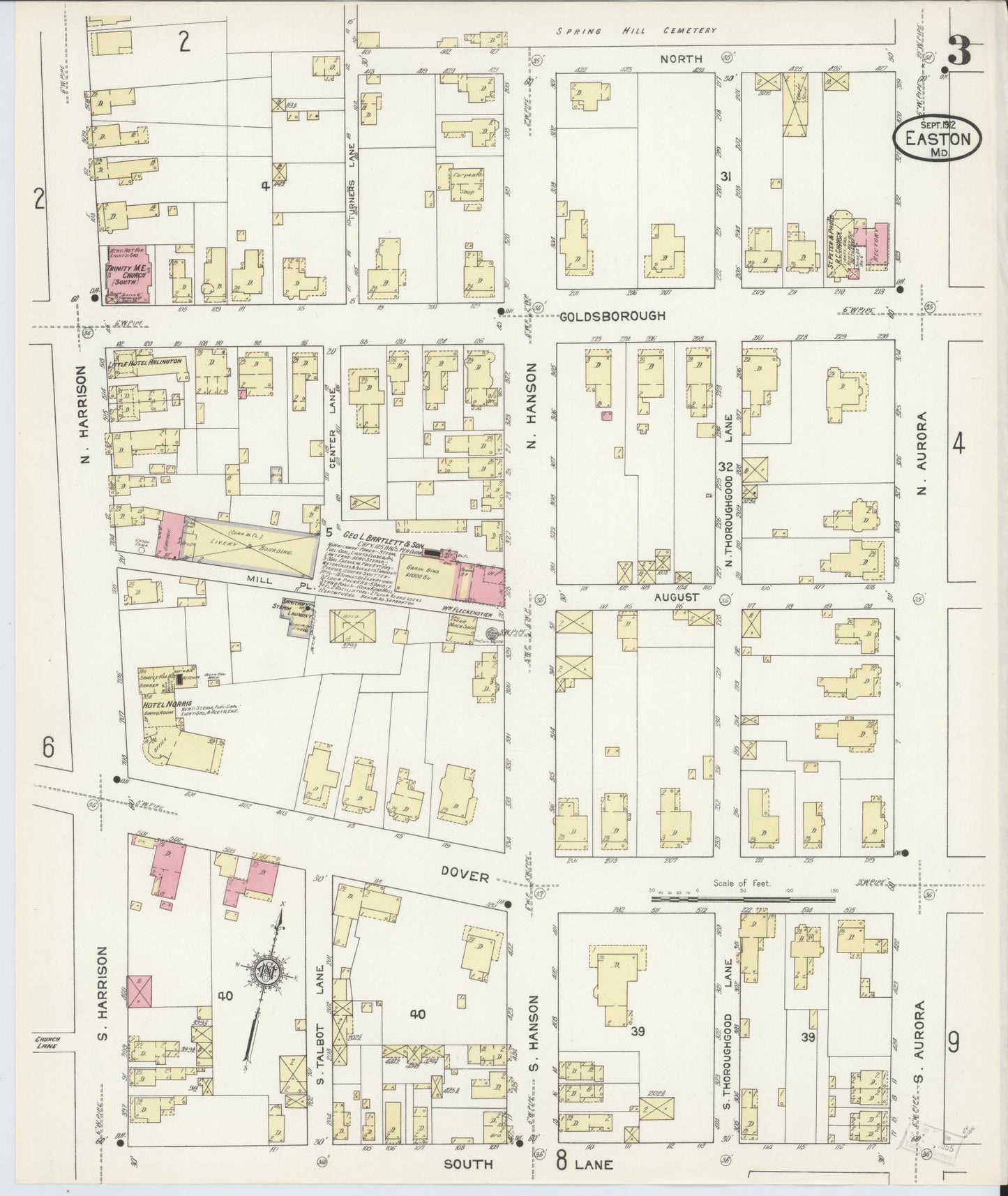 Talbot, Maryland - 1912 - Sanborn Fire Insurance Map, Sheet #0003 - Historic Sanborn Fire Insurance Map Print, Talbot Maryland 1912 0003 vintage old map wall art