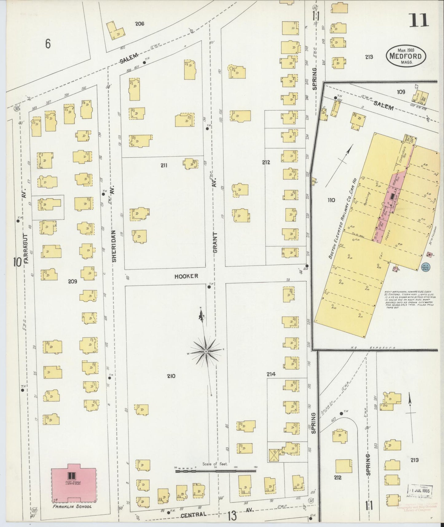 Sanborn Fire Insurance Map from Medford, Middlesex County, Massachusetts (1903), Sheet #0011 - Historic Sanborn Fire Insurance Map Print, vintage old map wall art, antique decor, genealogy gift, Massachusetts Massachusetts map