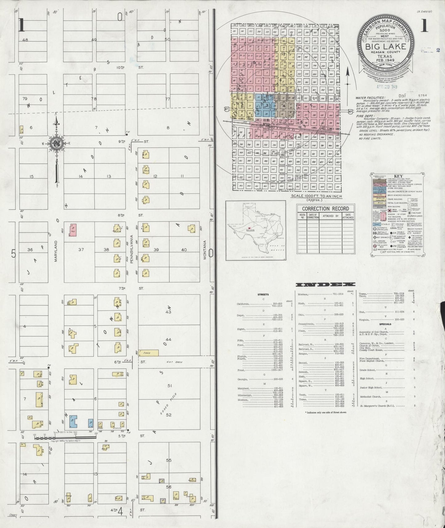 Sanborn Fire Insurance Map from Big Lake, Reagan County, Texas. (1949) – Historic Sanborn Fire Insurance Map Print