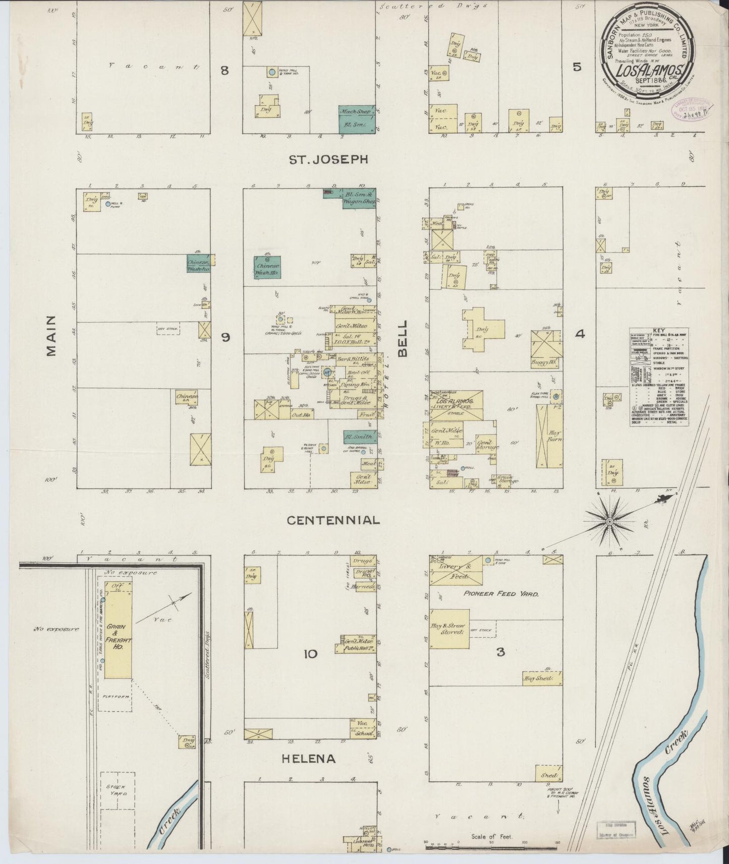 Sanborn Fire Insurance Map from Los Alamos, Santa Barbara County, California (1886), Sheet #0001 - Historic Sanborn Fire Insurance Map Print, vintage old map wall art, antique decor, genealogy gift, California California map