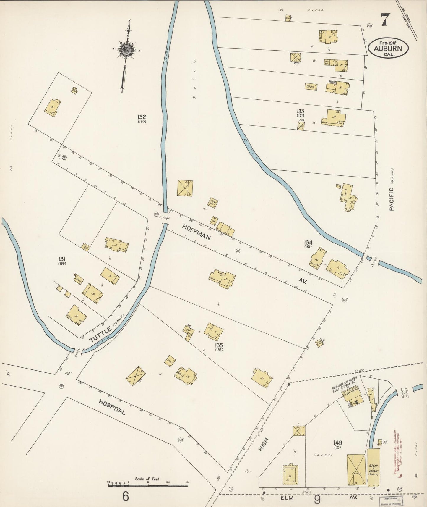 Sanborn Fire Insurance Map from Auburn, Placer County, California (1912), Sheet #0007 - Historic Sanborn Fire Insurance Map Print, vintage old map wall art, antique decor, genealogy gift, California California map