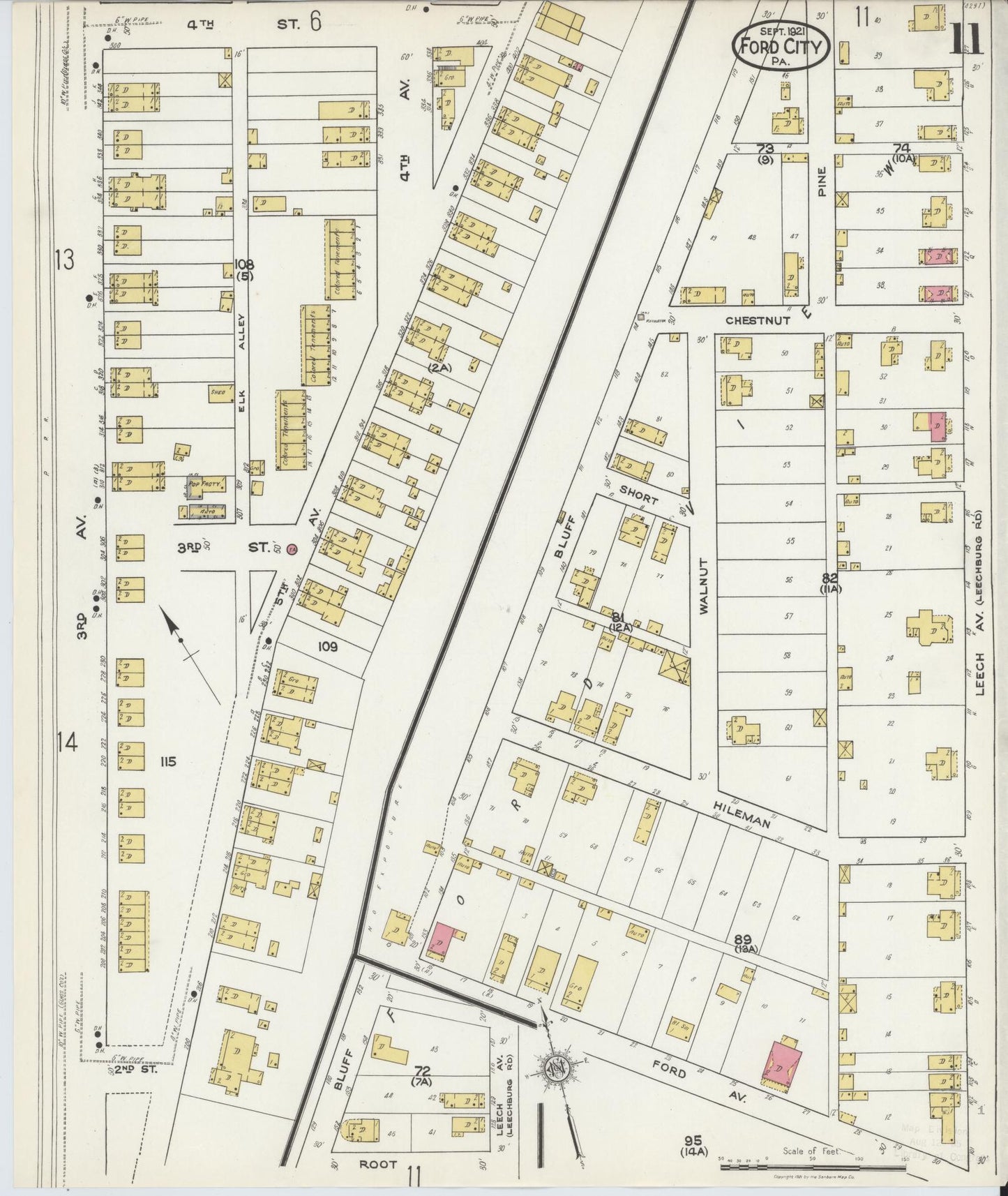 Sanborn Fire Insurance Map from Ford City, Armstrong County, Pennsylvania (1921), Sheet #0011 - Historic Sanborn Fire Insurance Map Print, vintage old map wall art, antique decor, genealogy gift, Pennsylvania Pennsylvania map