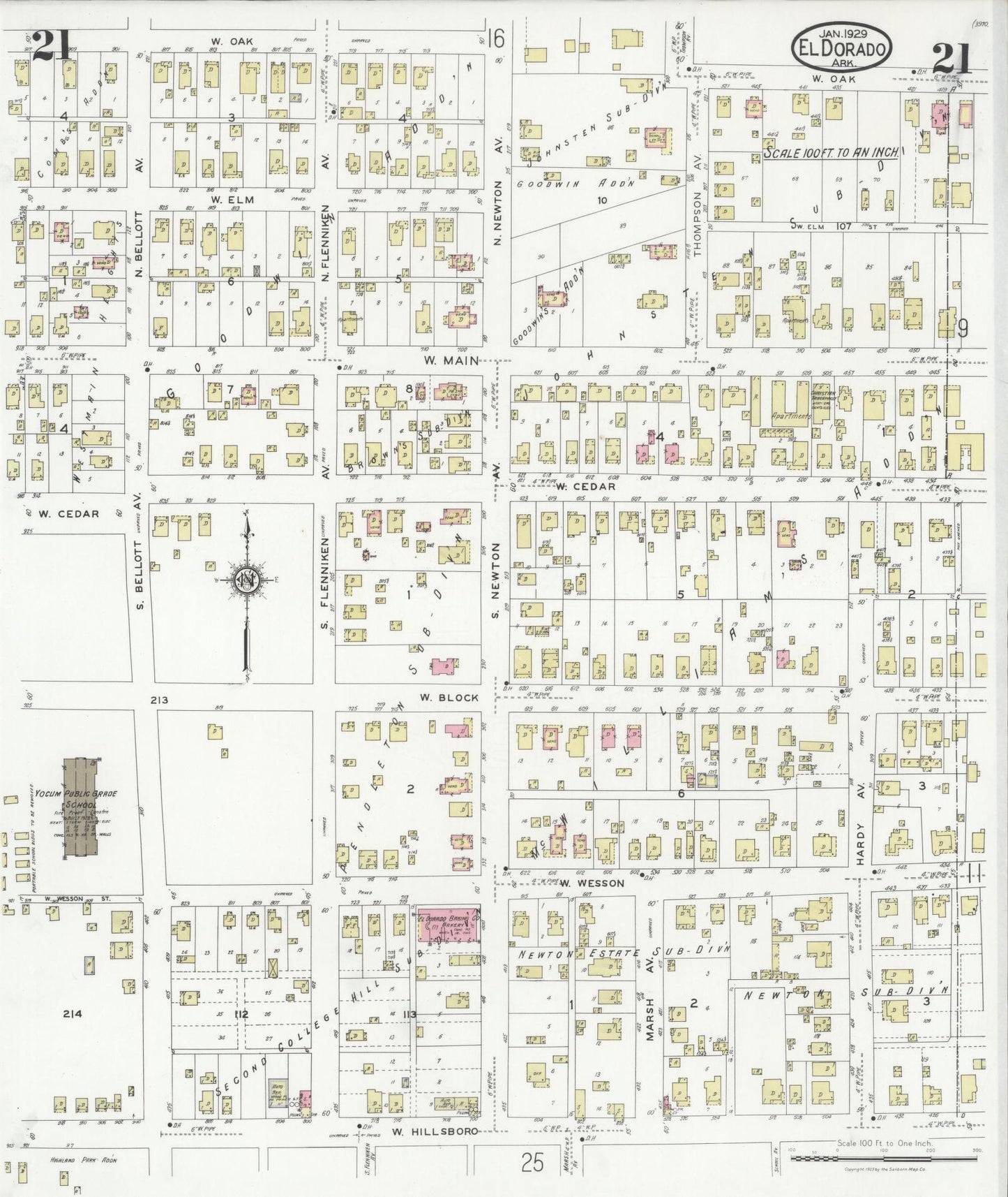 Sanborn Fire Insurance Map from El Dorado, Union County, Arkansas (1929), Sheet #0021 - Historic Sanborn Fire Insurance Map Print, vintage old map wall art, antique decor, genealogy gift, Arkansas Arkansas map